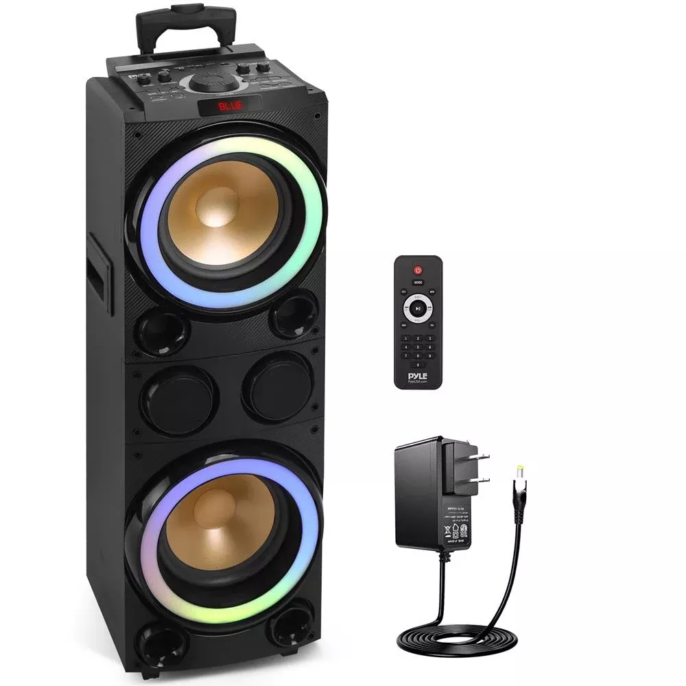 10″ Portable Bluetooth Speaker – Karaoke Ready, LED Lights, 1200W, Wheels