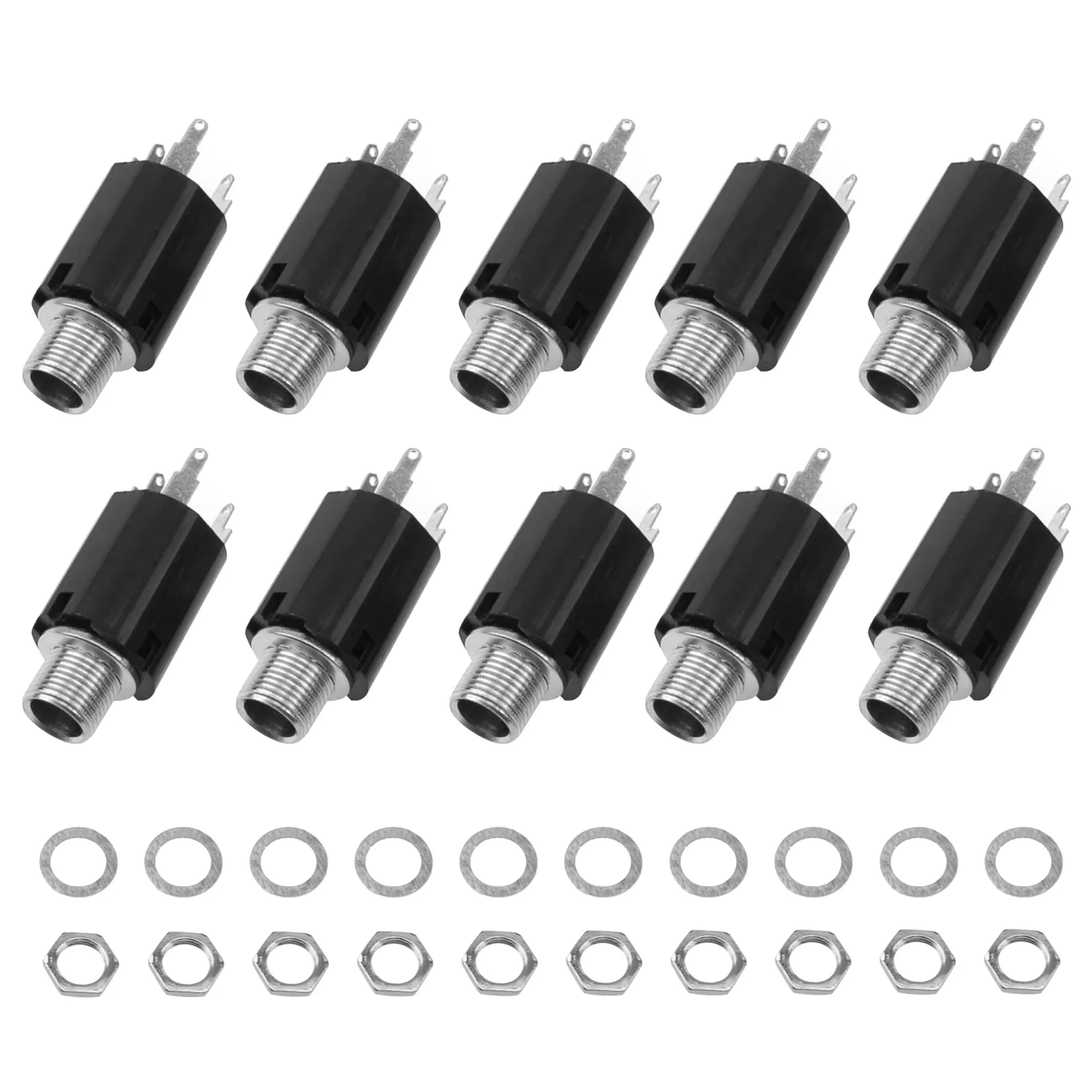 10Pcs Yootones 1/4'' Guitar Endpin Jack 6.35mm Input Compatible with Guitar EQ Pickup Output Guitar Parts Accessories (Black)