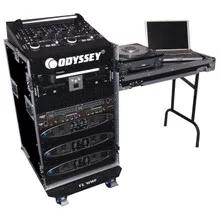11U Top Slanted 16U Vertical Pro Combo Rack with Side Table and Casters