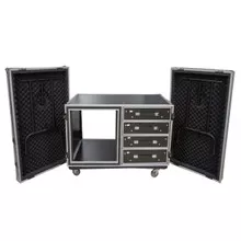 12U Shockproof Workstation Case W-Dual Side Table and Drawers | 24 In Rail to Rail