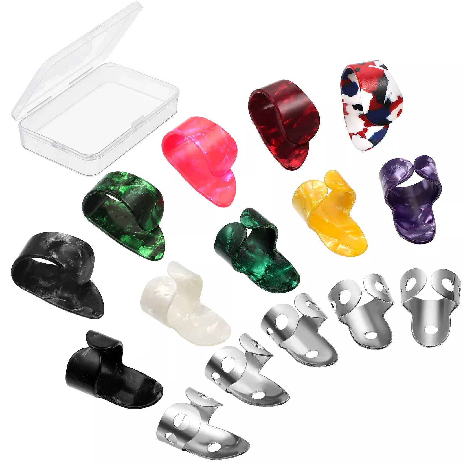 15 Pieces Banjo Guitar Picks Ring Thumb Finger Picks Alaska Open Design Finger Stainless Steel Finger Adjustable Plectrum Thumb