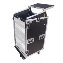 18U Vertical Rack Mount Flight Case with 10U Top for Mixer Combo Amp Rack with Laptop Shelf and Caster Wheels