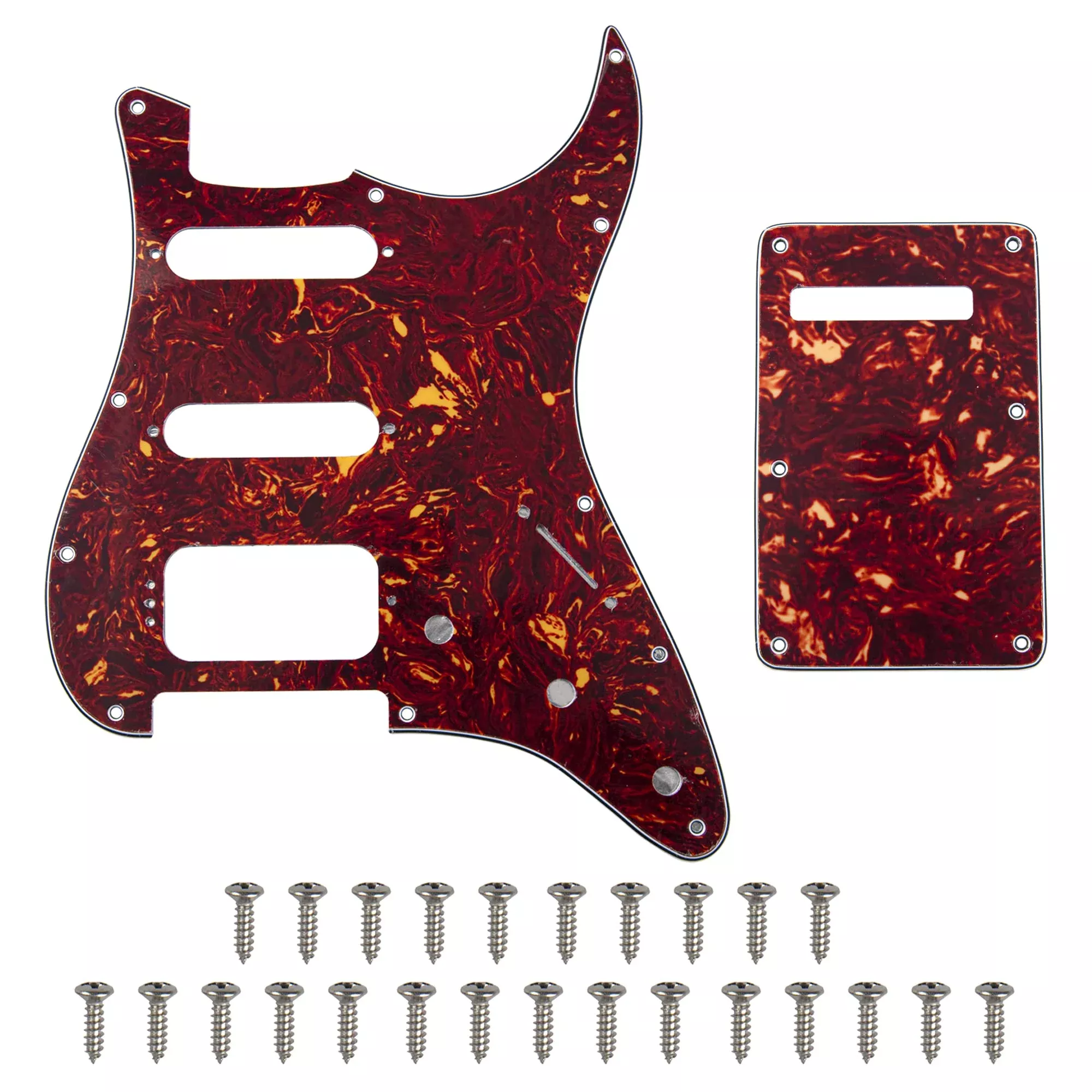 1Pcs Yootones 11 Hole Round Corner Strat HSS Pickguard Guitar BackPlate Set with Pickguard Screws Compatible with USA/Mexican St