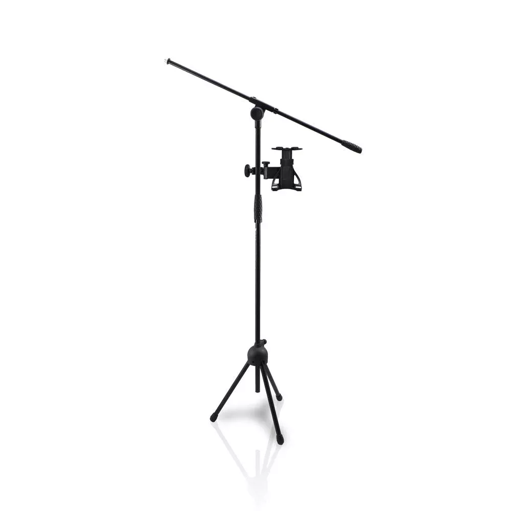 2-in-1 Mic & Tablet Stand – Adjustable Height, Telescopic Column, Black