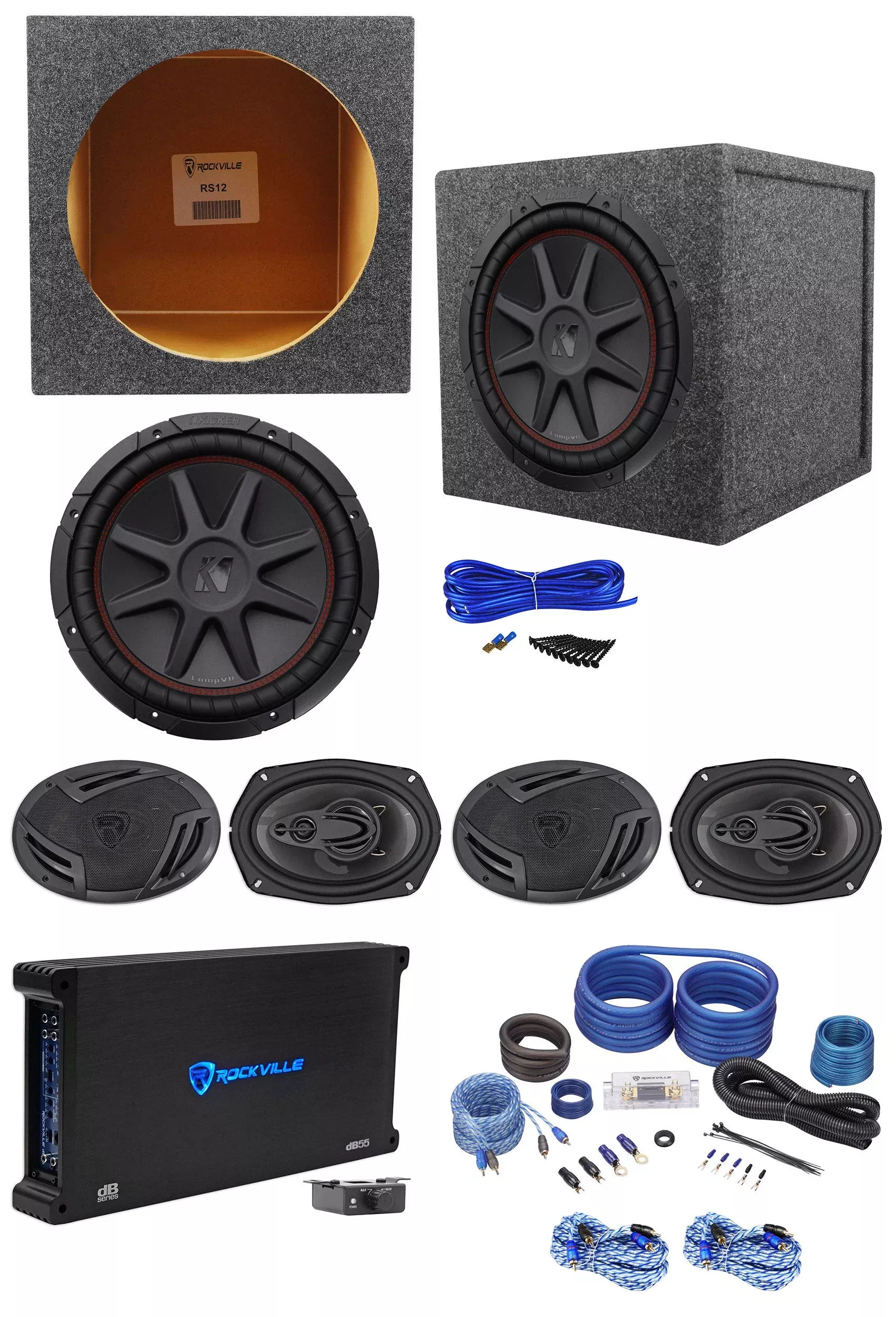 (2) RV69.4A Speakers + 12″ Sub, 5-Channel Amp Bundle