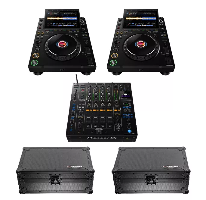2 x AlphaTheta CDJ-3000X + 2 x Odyssey Industrial Board Case + 1 x Pioneer DJ DJM-A9