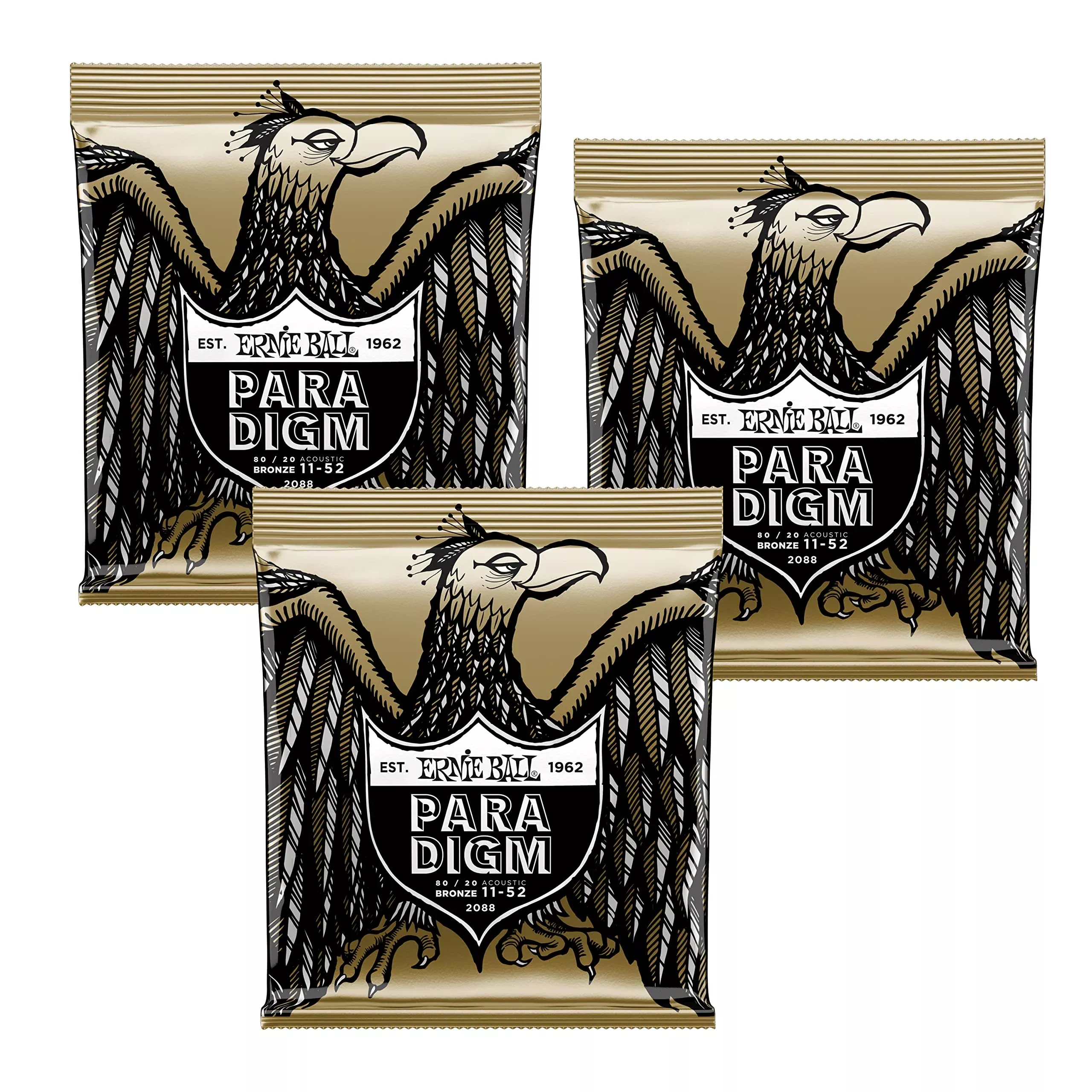 3 PACK Ernie Ball 2088 Paradigm 80/20 Bronze Acoustic Guitar Strings Light 11-52