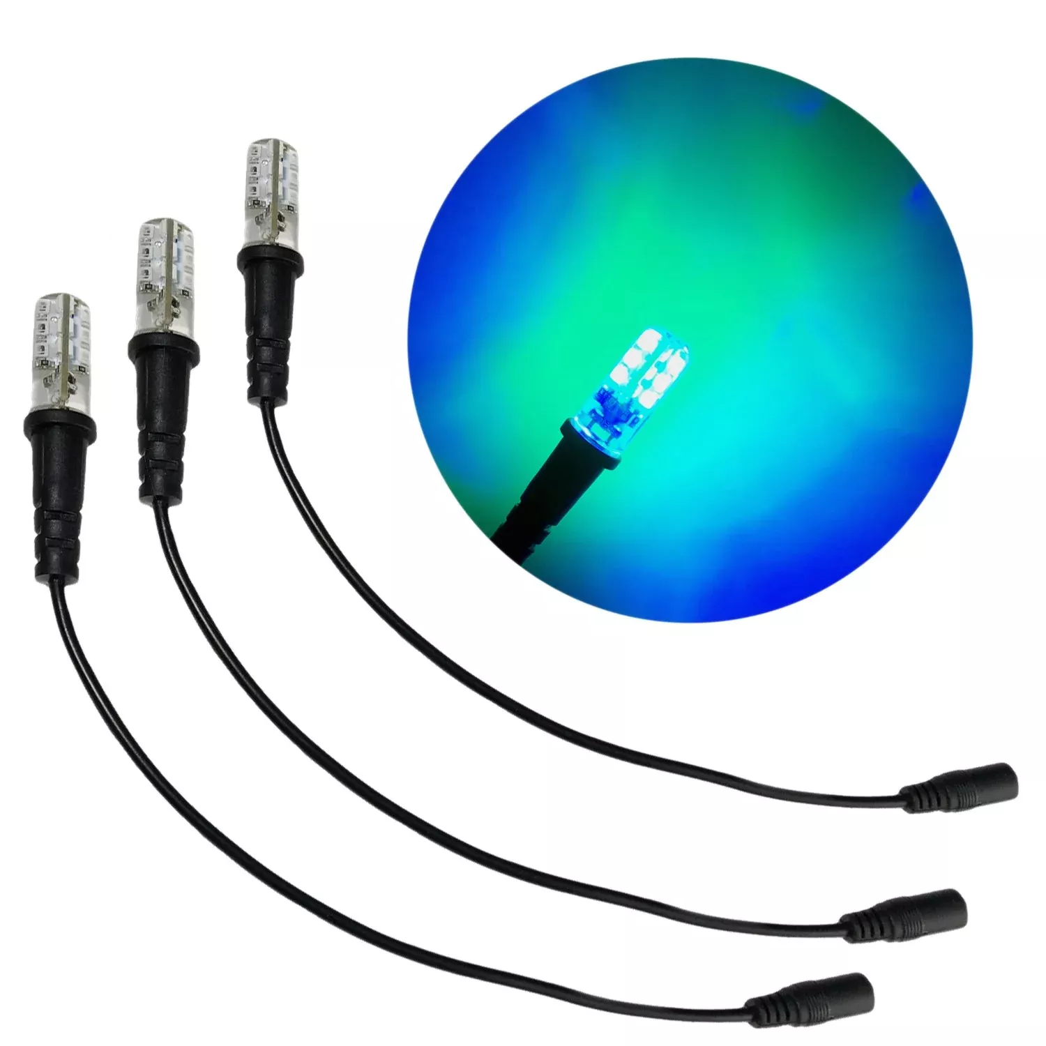 3 pack ocean blue green special effects led 12 volts dc with foam wood mounting cable socket dc barrel connector for themed envi