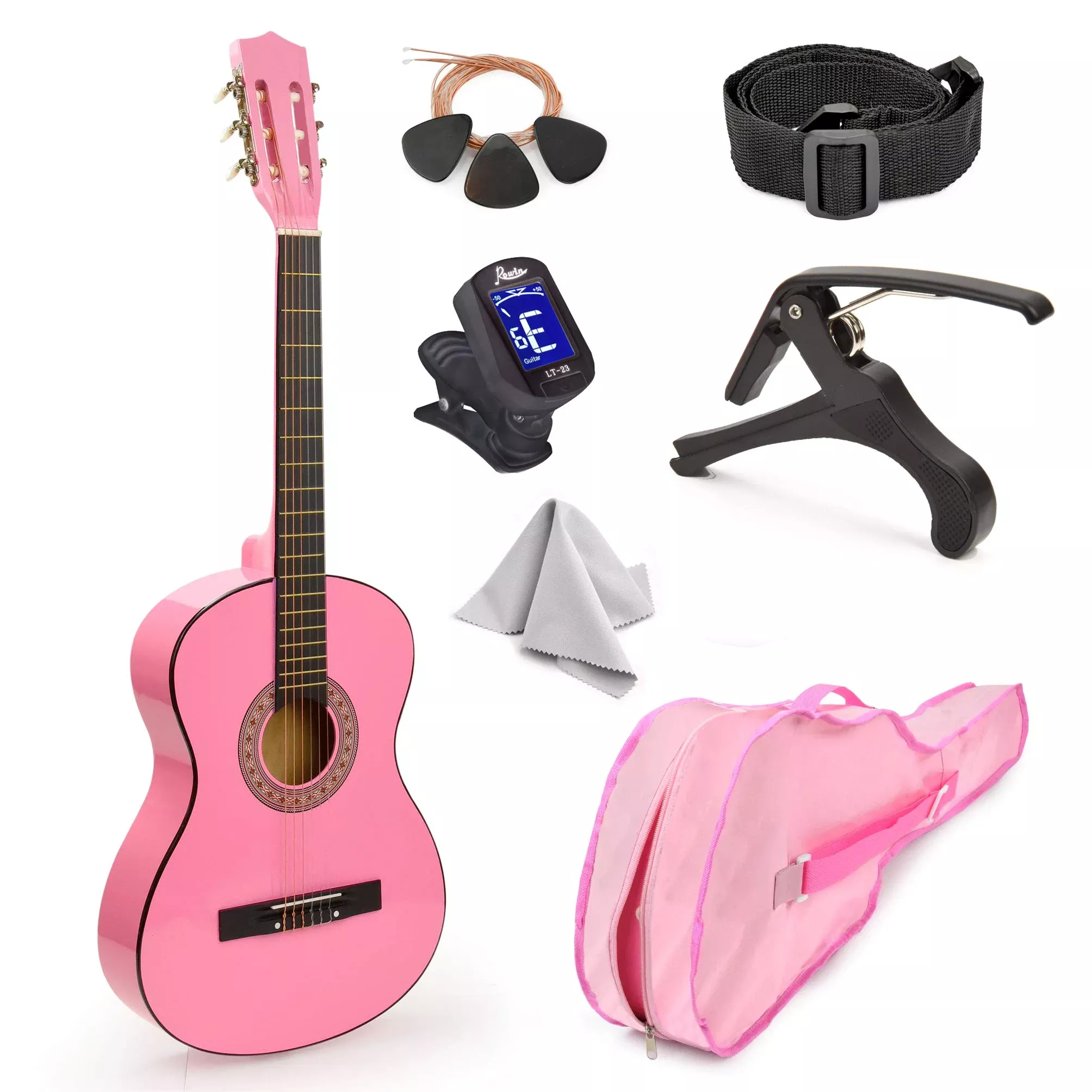 30'' Wood Classical Guitar with Case and Accessories for Kids/Girls/Boys/Beginners (Pink)