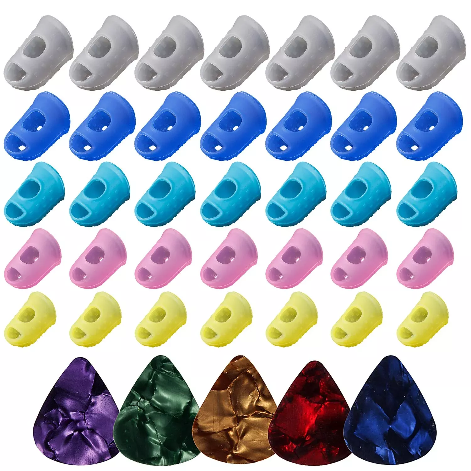 40pcs Guitar Silicone Finger Protector,Color Fingertip Protection Covers Caps in 5 Sizes for Beginner Playing Ukulele Electric G