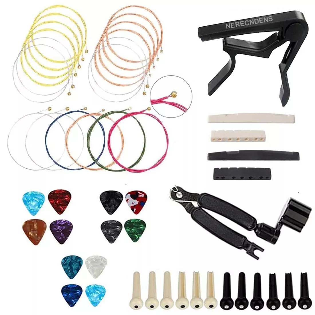 48PCS Acoustic Guitar Accessories Kit, Guitar Strings Replacement Changing Tool Including Guitar Acoustic Strings, Picks, Capo,