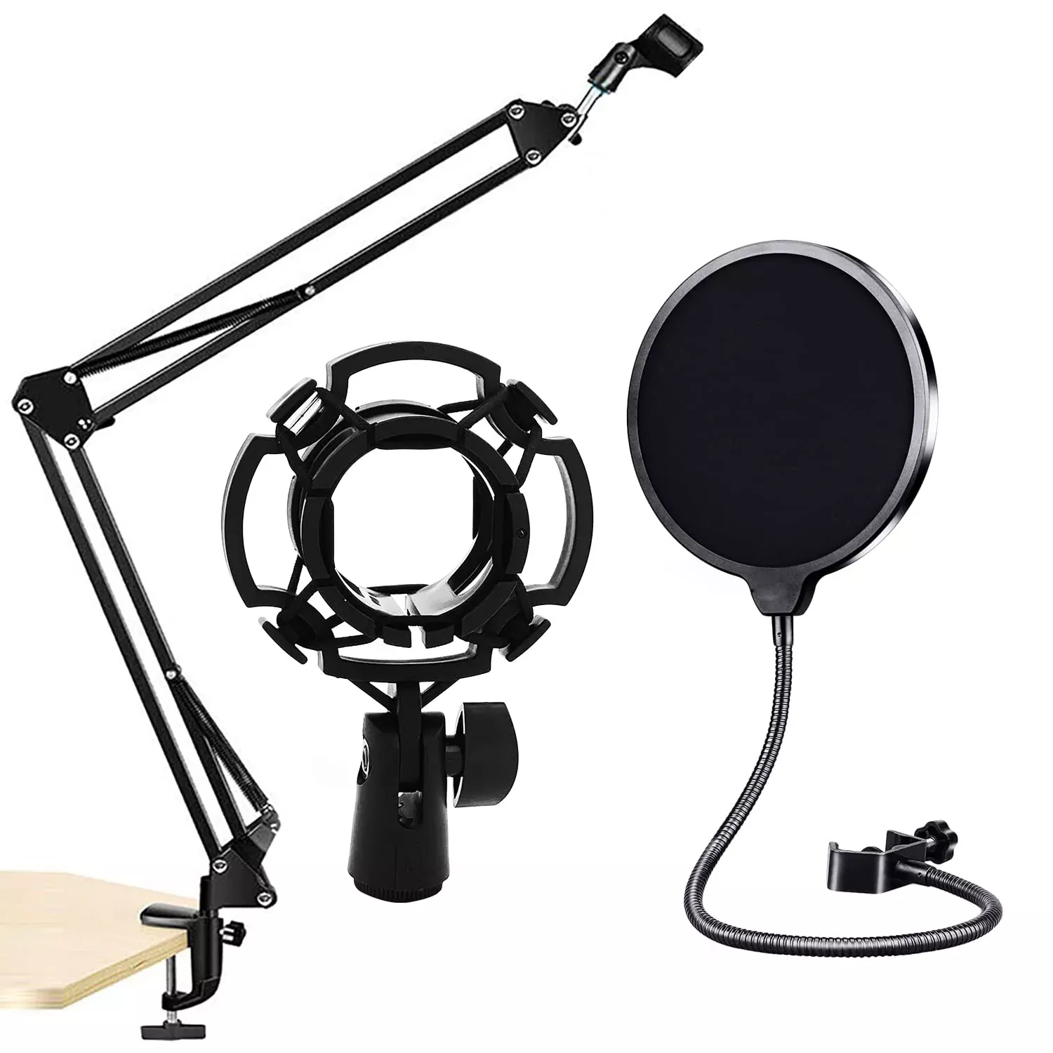 5 Core Mic Stand Desk Professional Adjustable Microphone Boom Arm with Pop Filter & Shock Mount Heavy Duty Suspension Scissor Ar