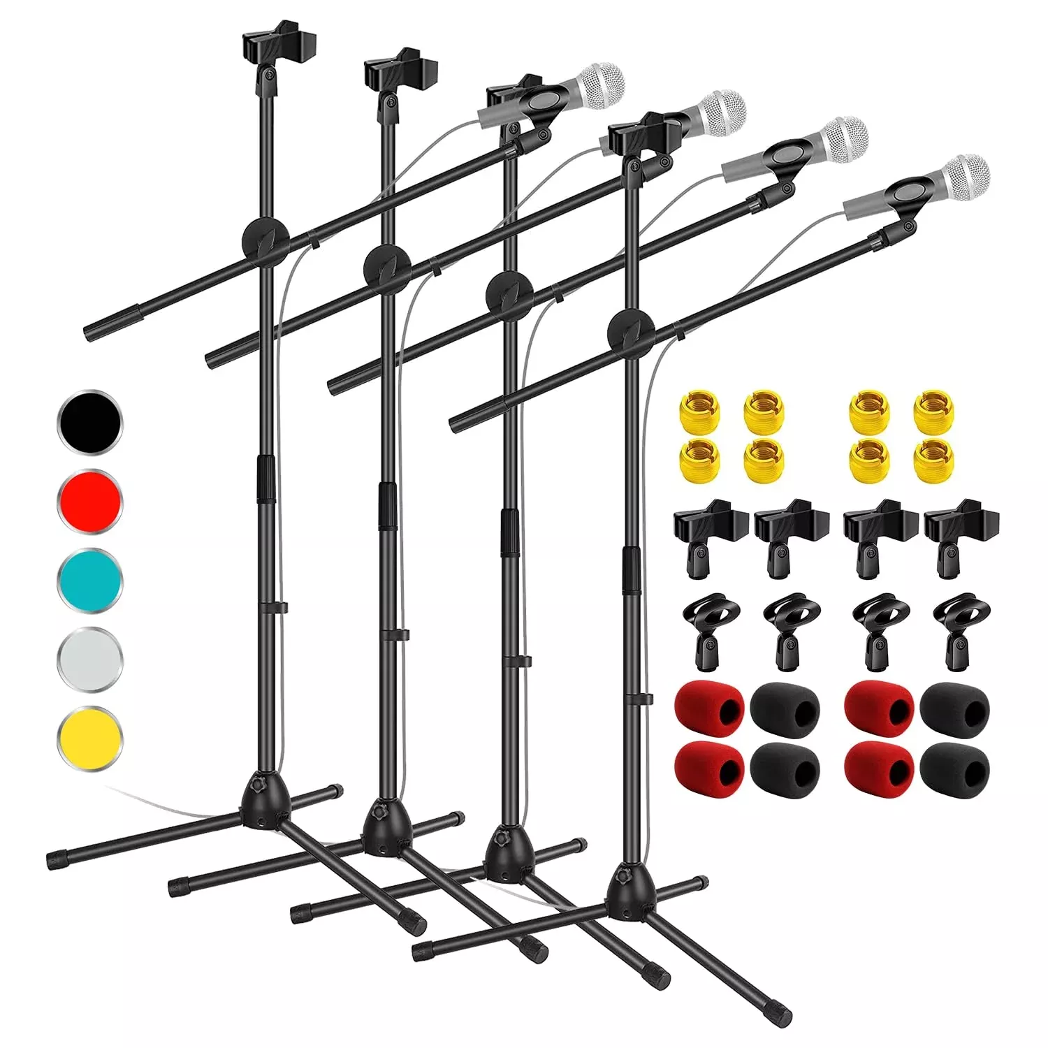 5 Core Tripod Mic Stand Floor 4Pcs Adjustable 31 to 76 Inches Boom Arm Holder Microphone Stands 360 Degree Rotating + Dual Mic M