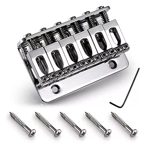 6 String 65MM Metal Fixed Hardtail Saddle Bridge Top Load Guitar Tailpiece Compatible for Fender Strat Tele Electric Guitar,Blac