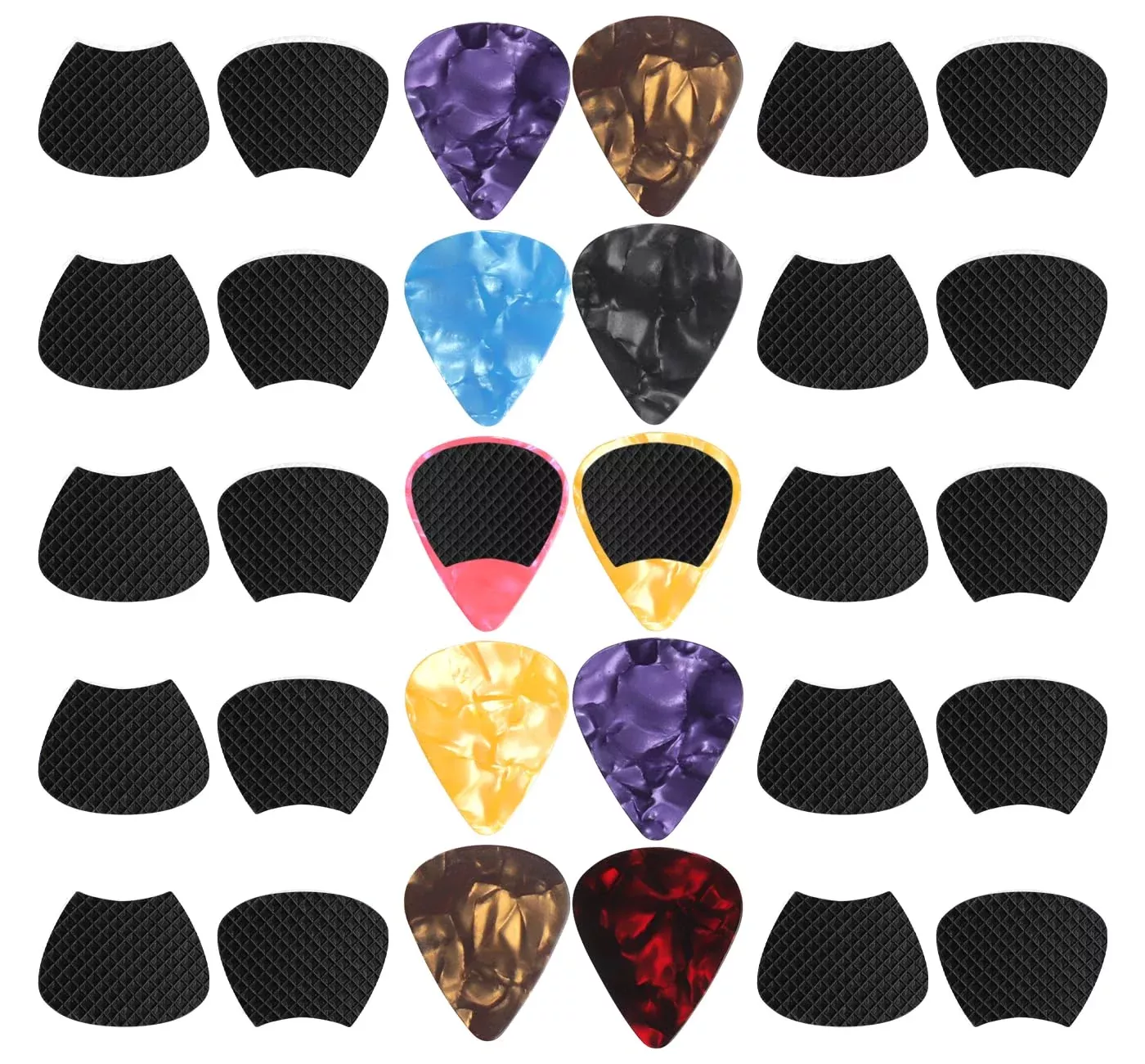 60pcs Guitar Picks Grips, Anti slip Silicone Soft Grips with 10 Guitar Picks, Two Different Thicknesses Guitar Picks, Self-Adhes
