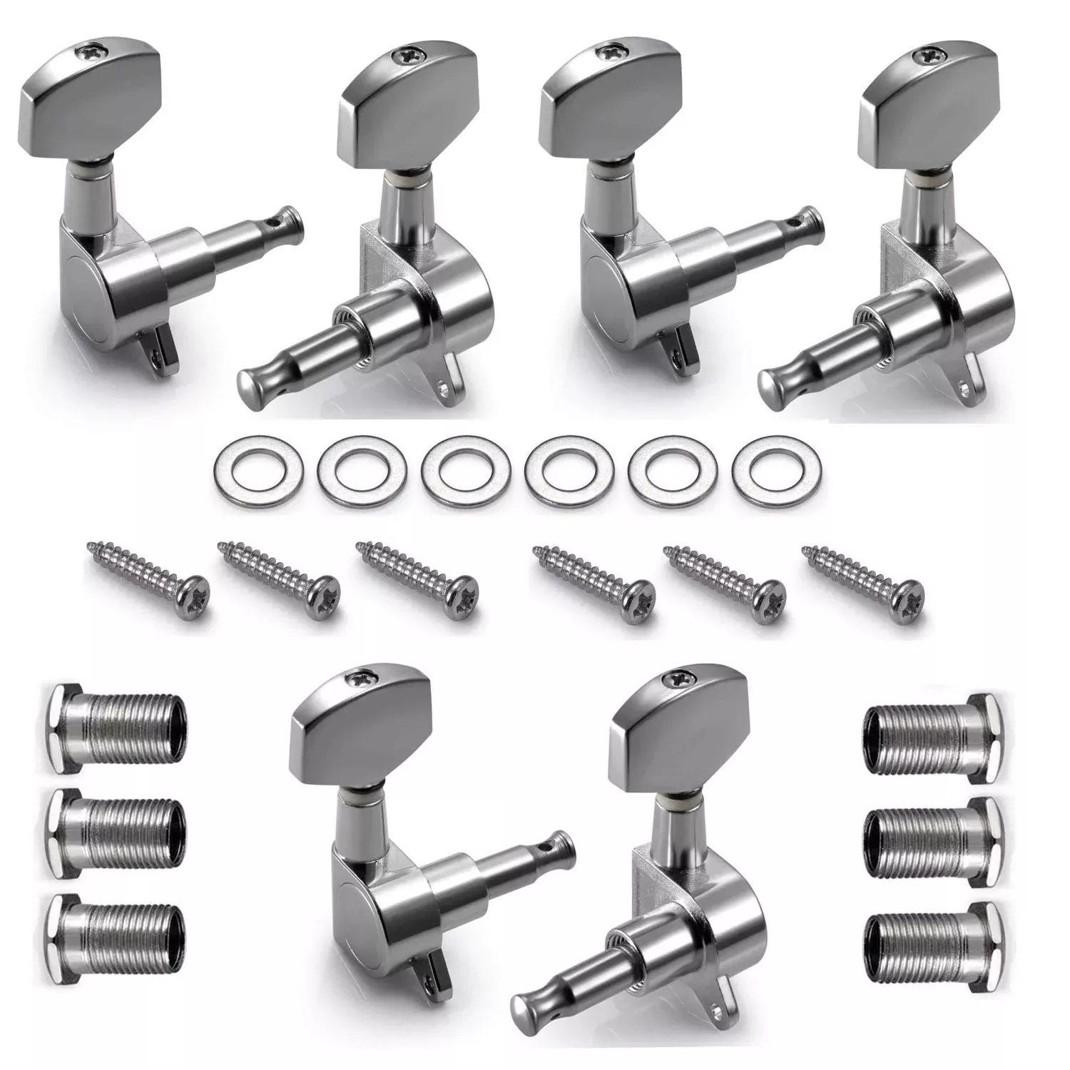 6PCS Guitar Machine Heads Knobs 3L+3R Guitar String Tuning Peg Tuner for Acoustic Guitar Sliver
