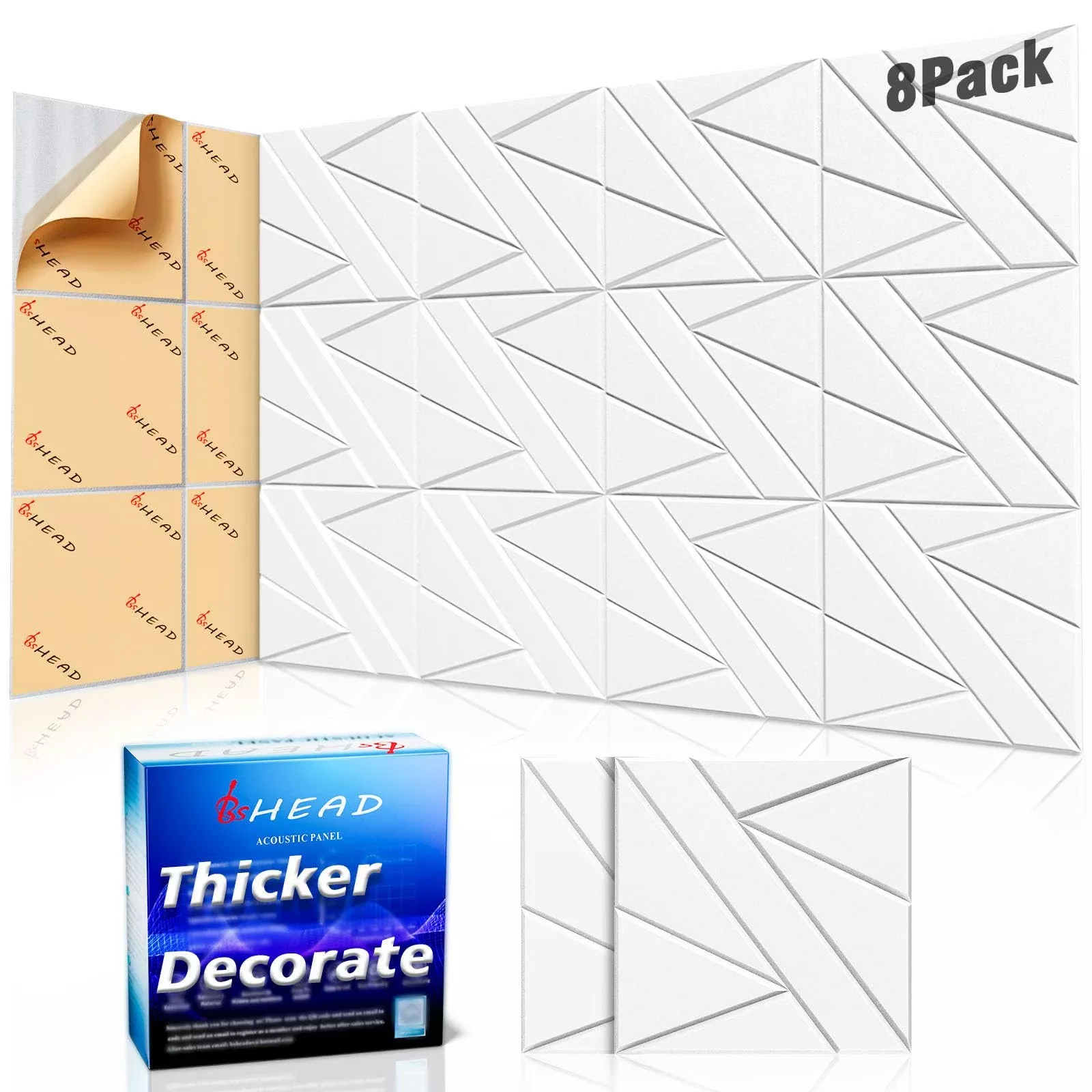 8 Pack Self-Adhesive Soundproof Wall Panels, 12 x 12 x 0.47 In Sound Proof Foam Panels for Walls, 1.2lb/ft High Density, Thicker