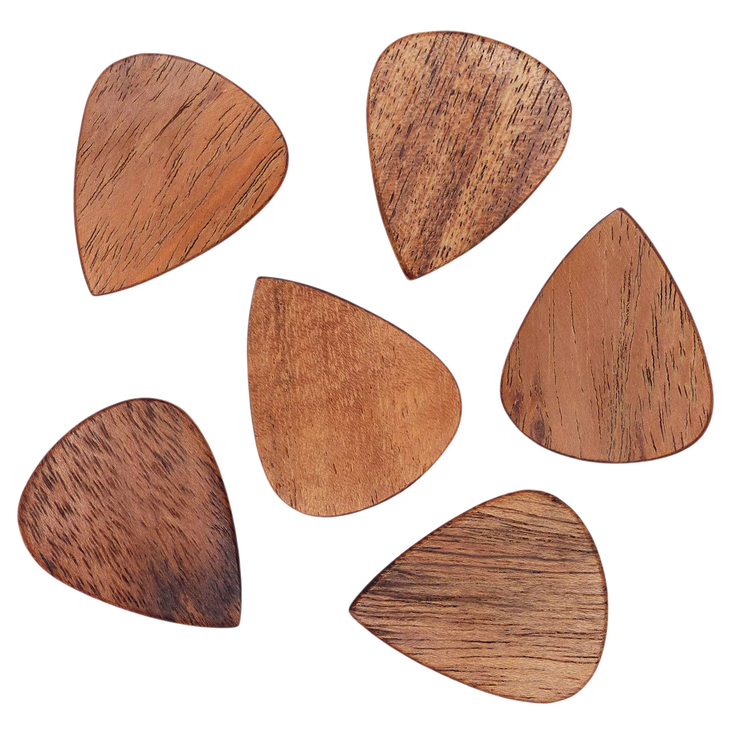 Acacia Wood Guitar Or Bass Pick - 1.5 mm Heavy Gauge - 351 Shape - Natural Finish Handmade Specialty Exotic Plectrum - 6 Pack