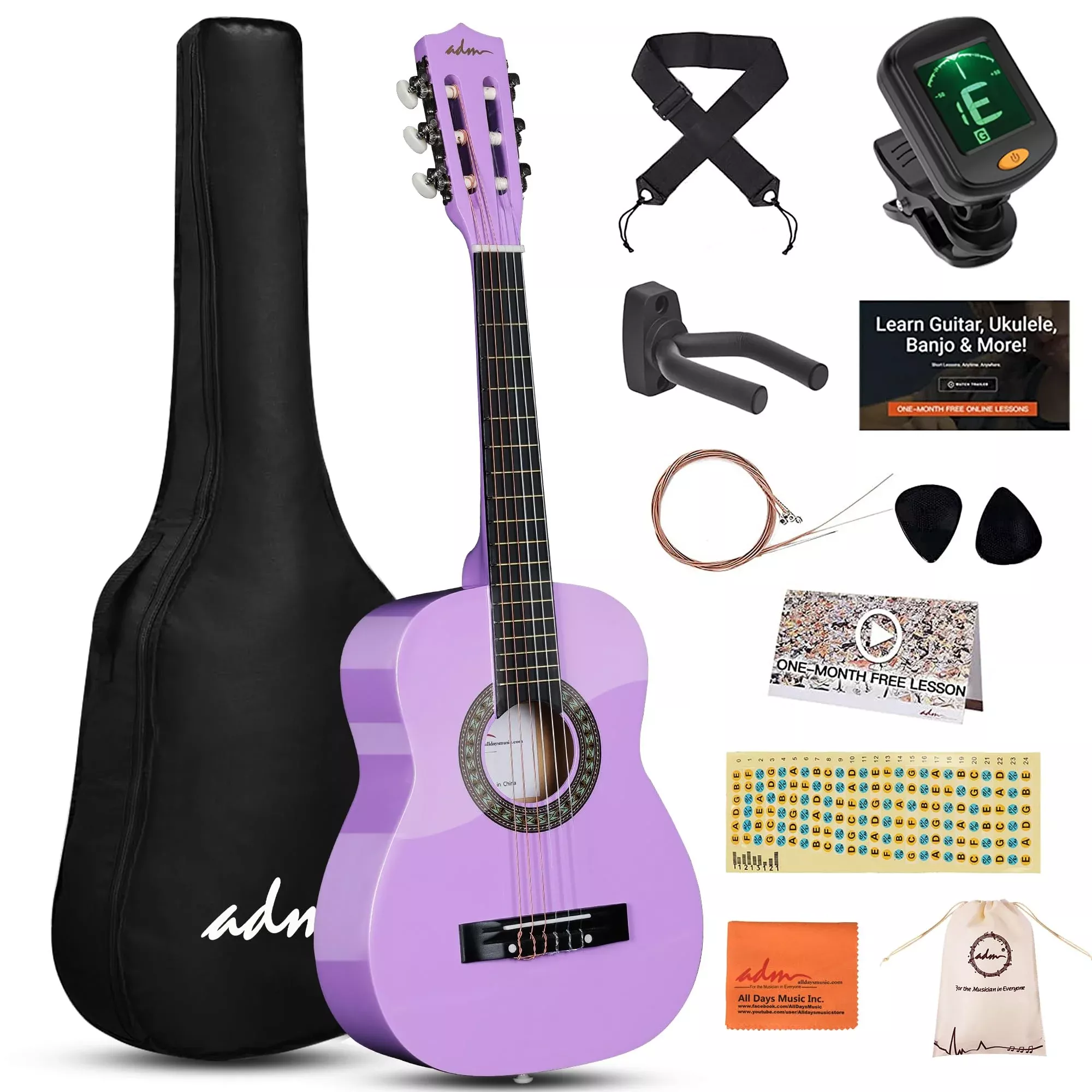 ADM Beginner Acoustic Classical Guitar 30 Inch Nylon Strings Wooden Guitar Bundle Kit for Kid Boy Girl Student Youth Guitarra On