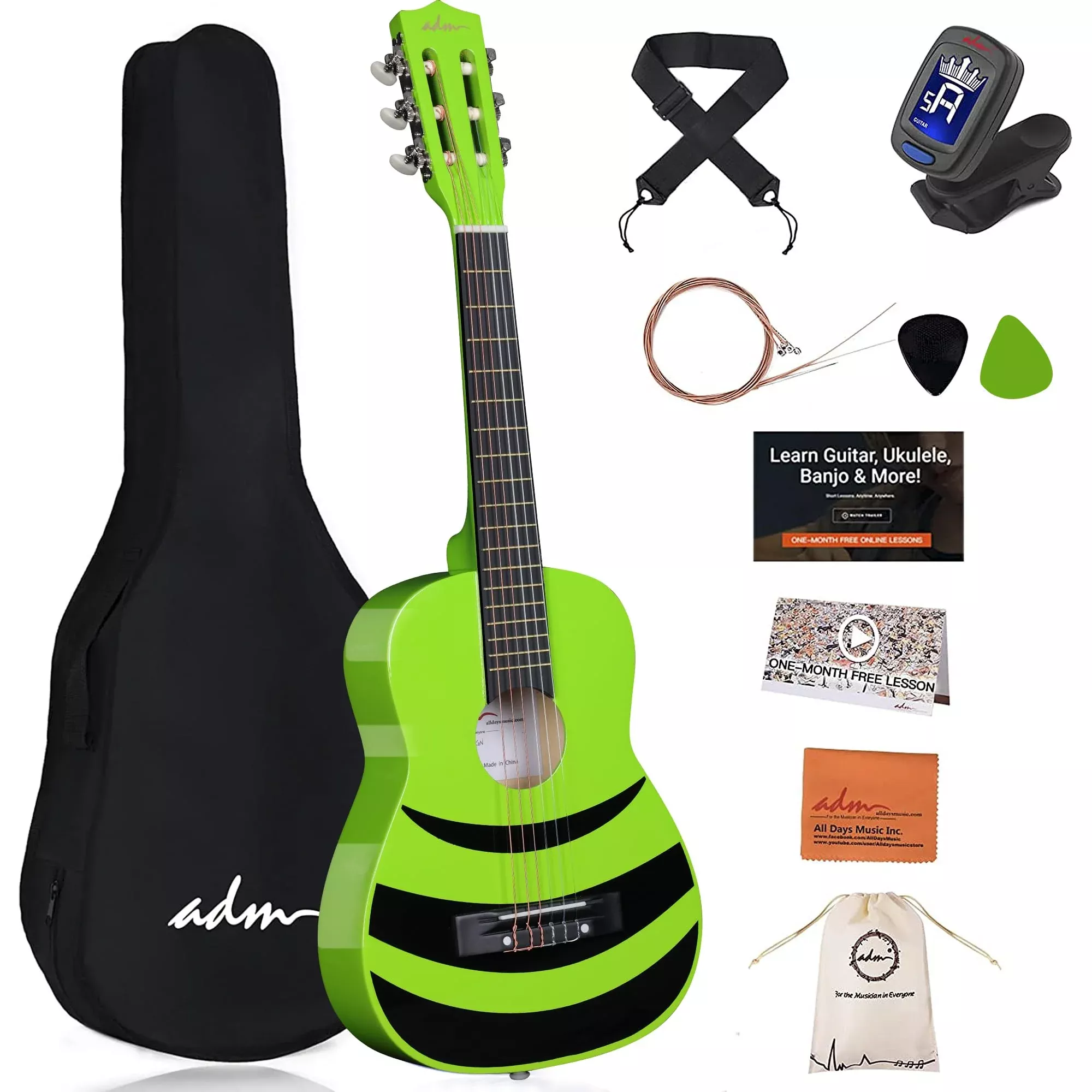 ADM Beginner Acoustic Classical Guitar Nylon Strings Wooden Guitar Bundle Kit for Kid Boy Girl Student Youth Guitarra Online Les