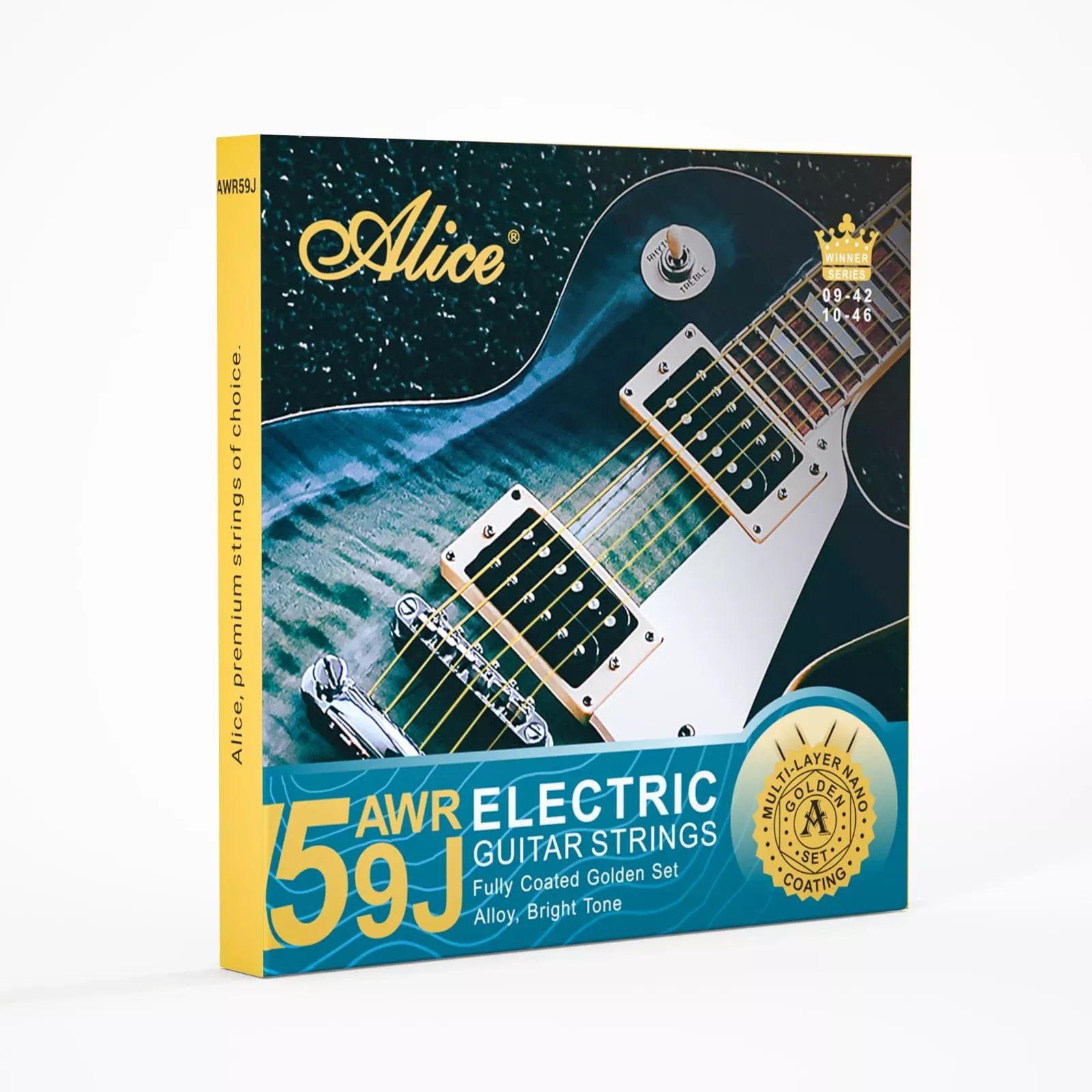 Alice Guitar Strings, Coated Electric Guitar Strings - Gold Polished for Smooth Feel and Warm, Bright Tone, Ball End with String