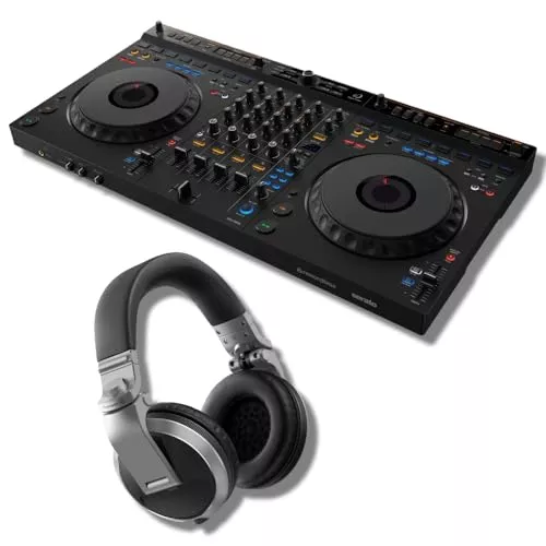 AlphaTheta DDJ-GRV6 4-channel DJ Controller with Groove Circuit and Pioneer HDJ-X5 Professional DJ Headphones (Silver)