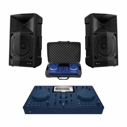 AlphaTheta OMNIS-DUO Portable Battery-Powered All-in-One DJ System with Bluetooth + 2 x WAVE-EIGHT Portable 8 DJ Speaker + Omnis-Duo Eva Case