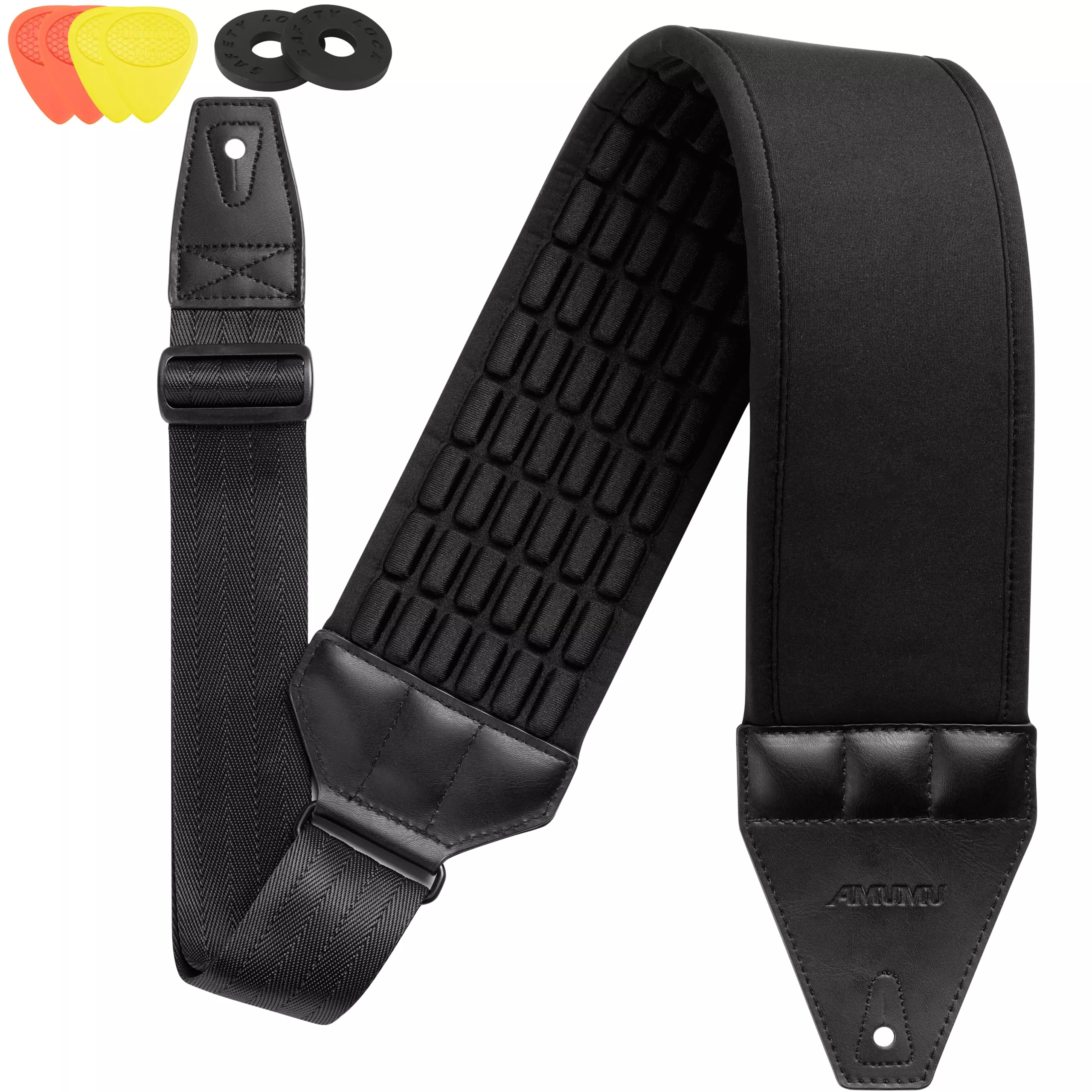 Amumu AIRAFT Bass & Guitar Strap 4'' Ultra Wide - 0.7'' Thick Breathable Convex 3D Air Cell Cushions - Neoprene Padding - Cotton