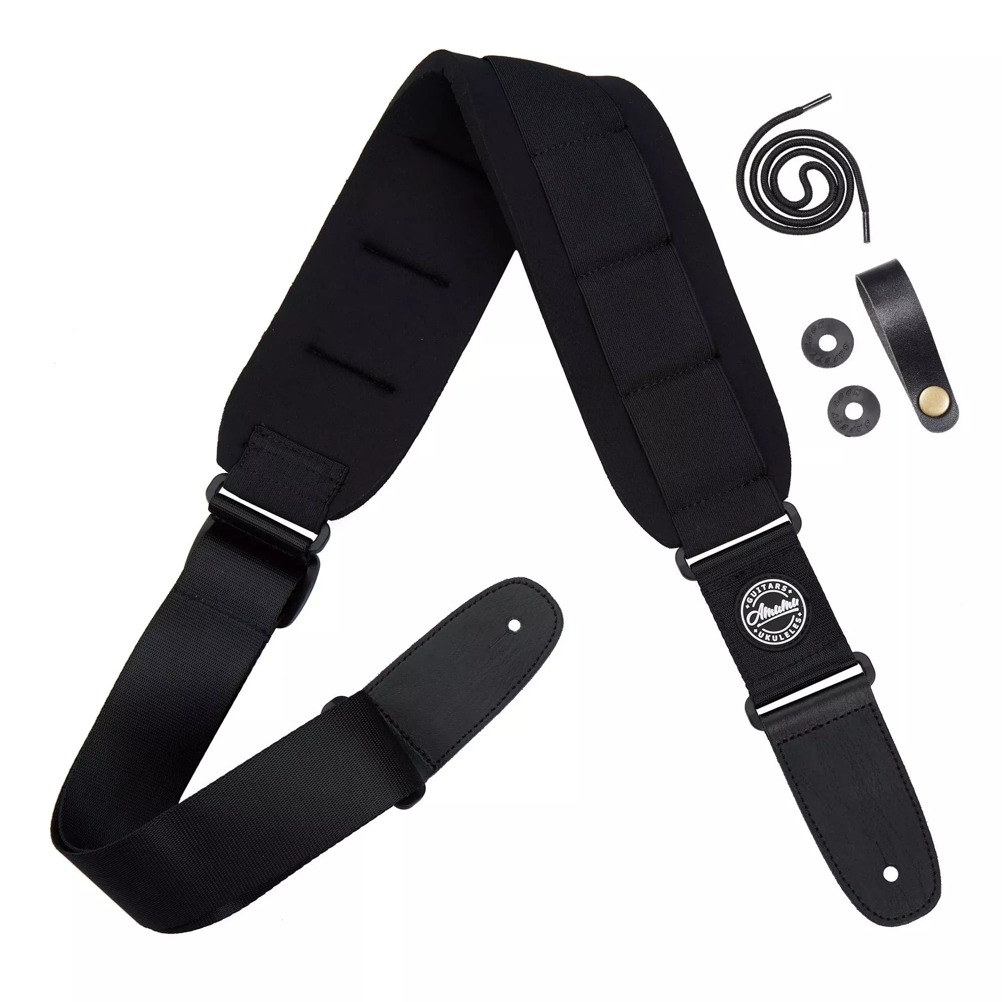 Amumu SBR Guitar Strap with 3.3'' Wide Rubber Padded for Electric Guitar Bass Guitar Adjustable Length from 44'' to 57''