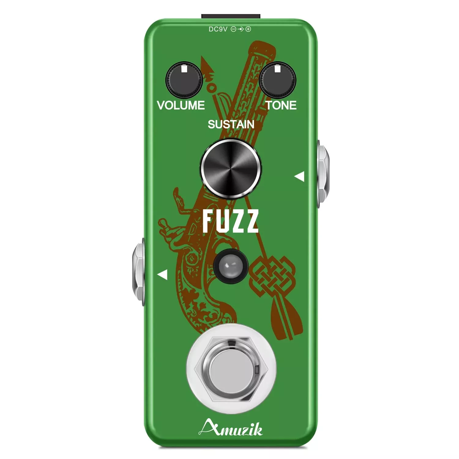 Amuzik Fuzz Pedal - Analog Fuzz Distortion Effects Pedal for Electric Guitar - True Bypass, Mini Size