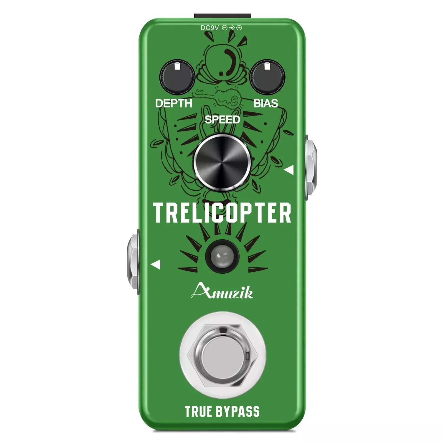 Amuzik Tremolo Guitar Effect Pedal Classic Trelicopter Effects Pedals Analog Tremolo Pedal for Electric Guitar True Bypass Mini