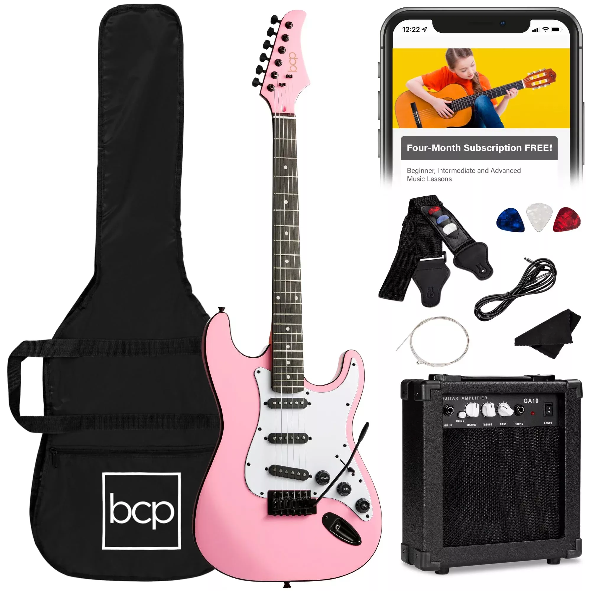 Best Choice Products 39in Full Size Beginner Electric Guitar Starter Kit w/Case, Strap, 10W Amp, Strings, Pick, Tremolo Bar - Gl
