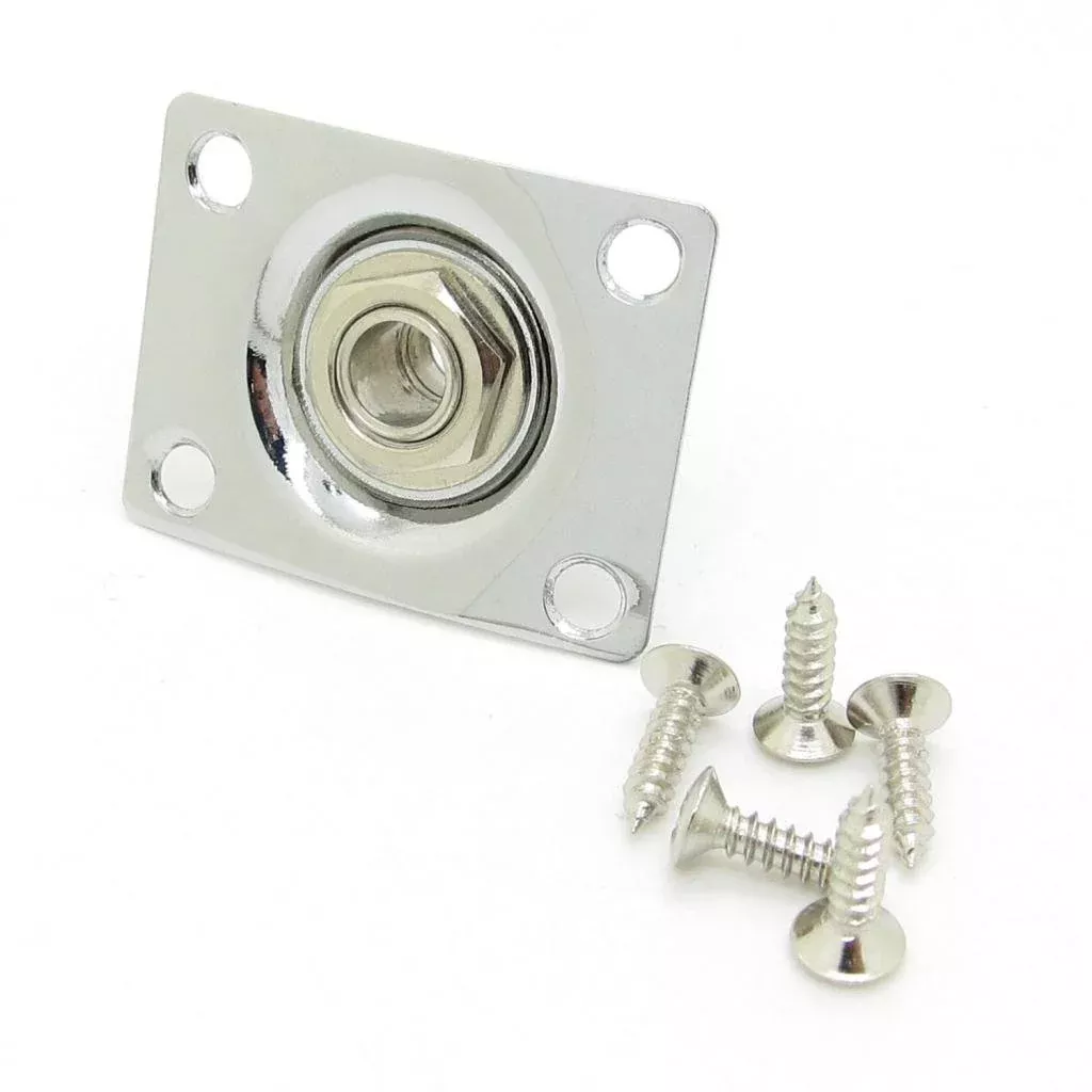 Chrome Square Style Jack Plate Guitar Bass Jack 6.35mm Output Input Jack