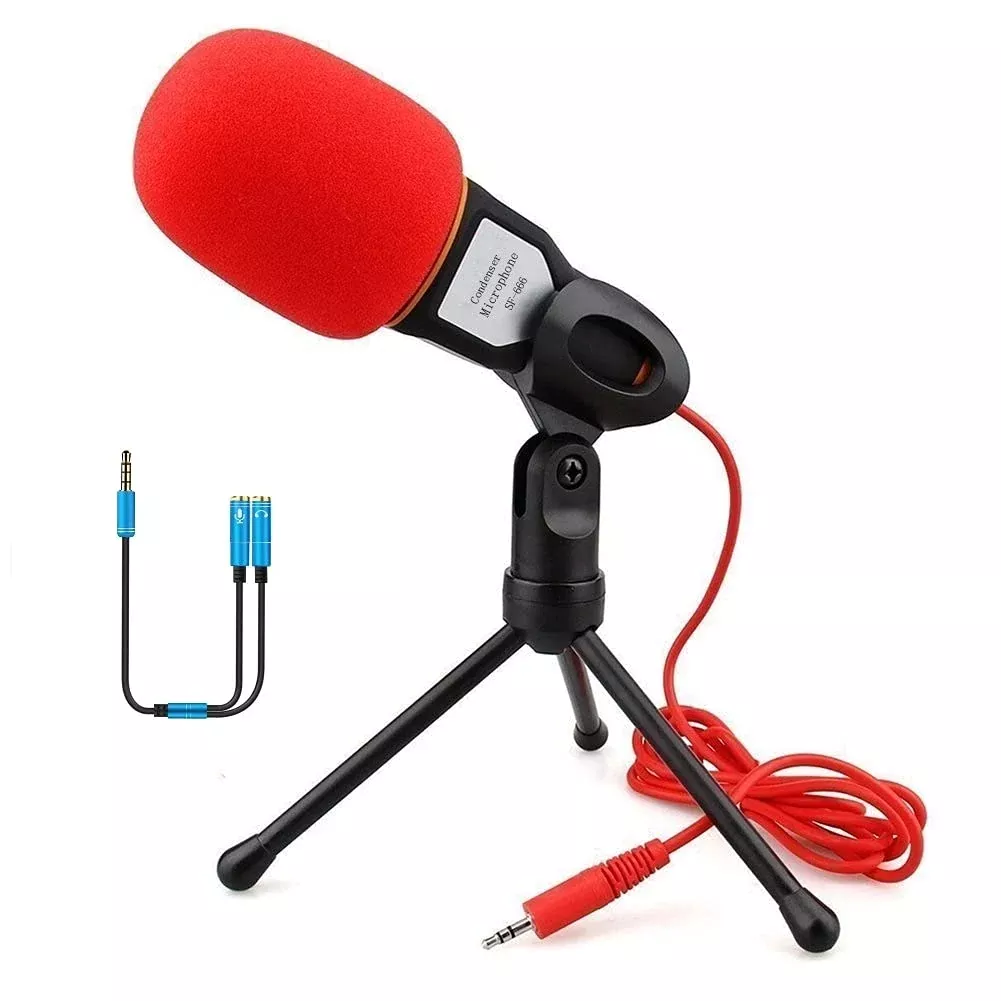 Computer Microphone,Condenser Microphone,3.5MM Plug and Play Omnidirectional Mic with Desktop Stand for Gaming,YouTube Video,Rec