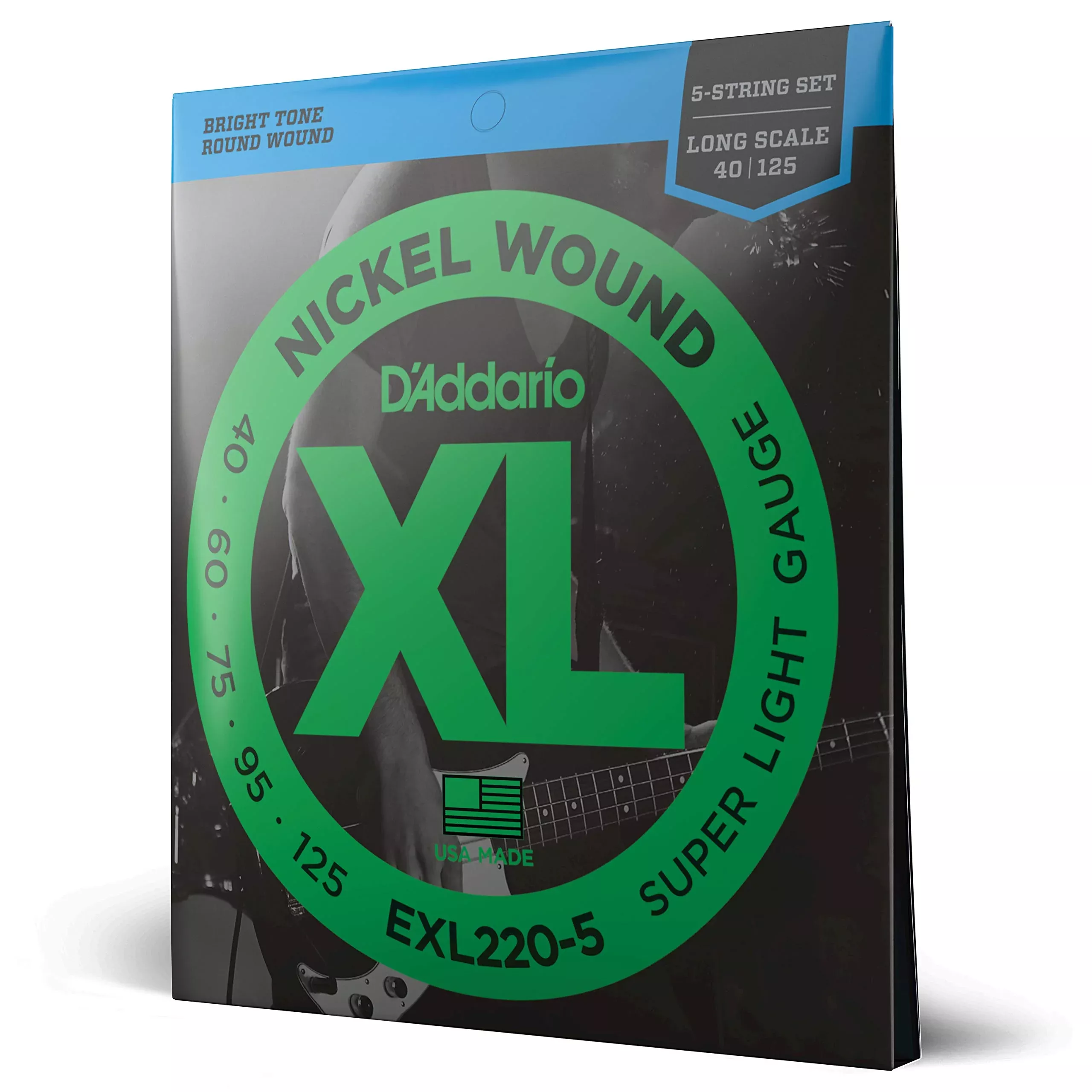 D'Addario Bass Guitar Strings - XL Nickel Bass Strings - EXL220-5 - Perfect Intonation, Consistent Feel, Powerful Durability - F