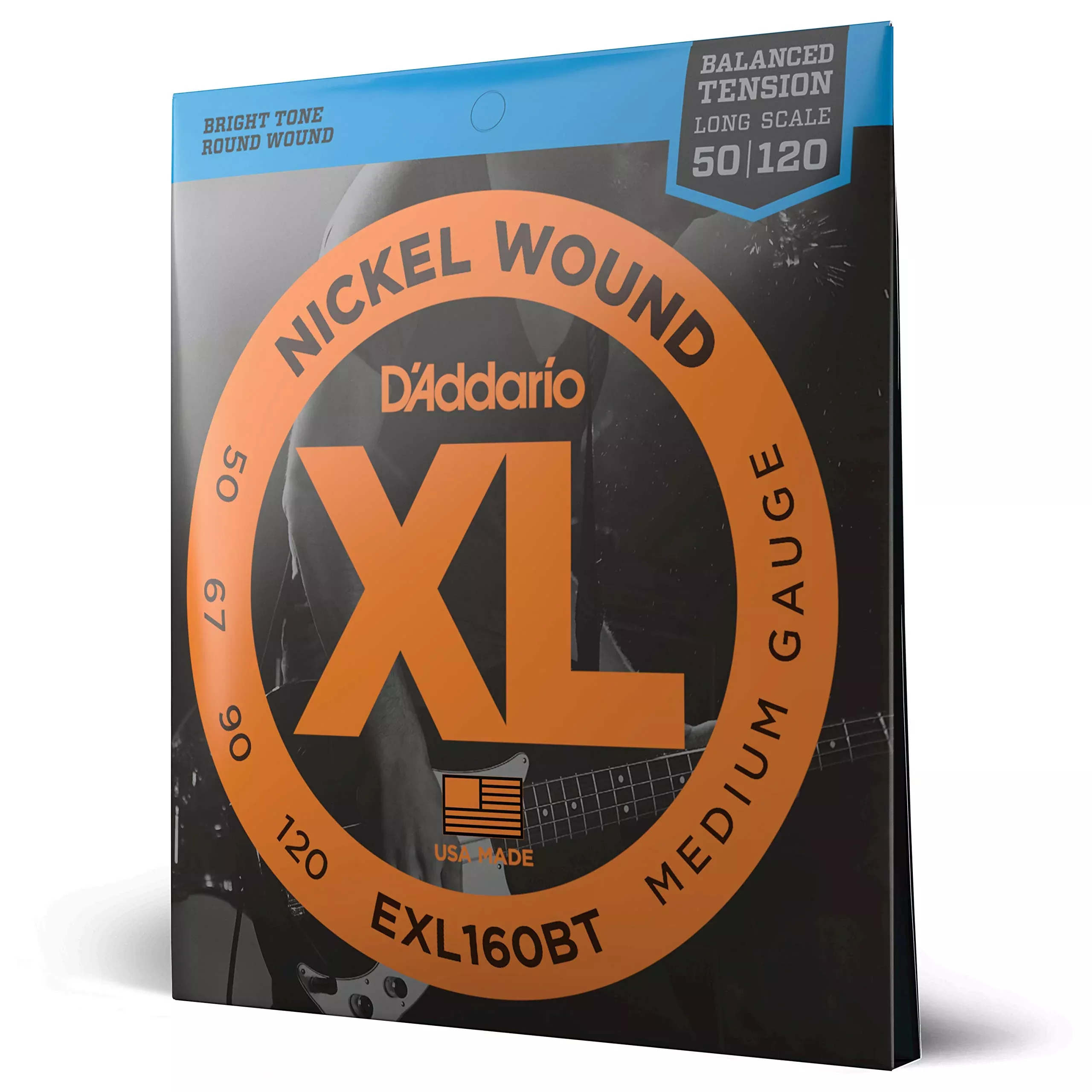 D'Addario Electric Bass Guitar Strings - EXL160BT 50-120 - Nickel Wound Bass Strings - For Bass Guitar 4 String - Balanced Tensi