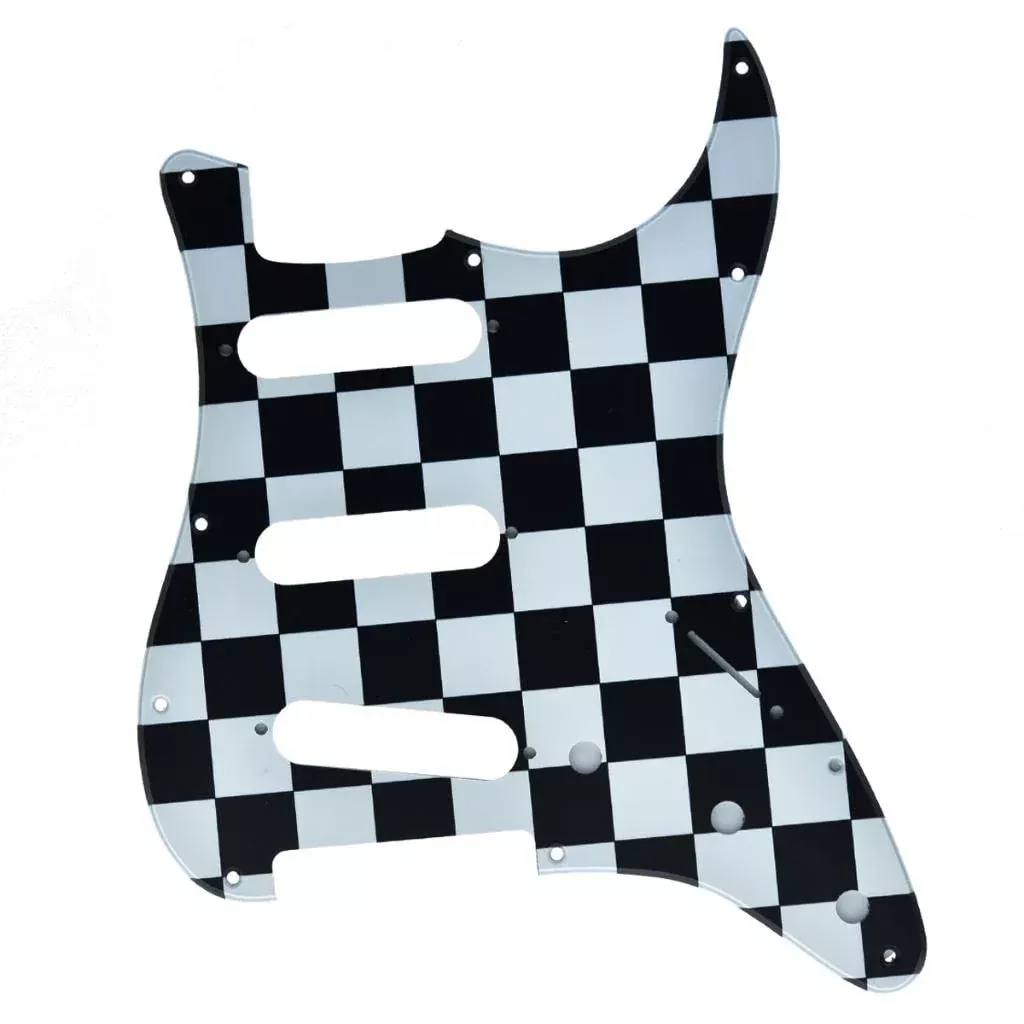 Dopro 11 Hole ST/Strat Style SSS Pick Guard for 3 Single Coil Pickups with Screws Black/White Grid