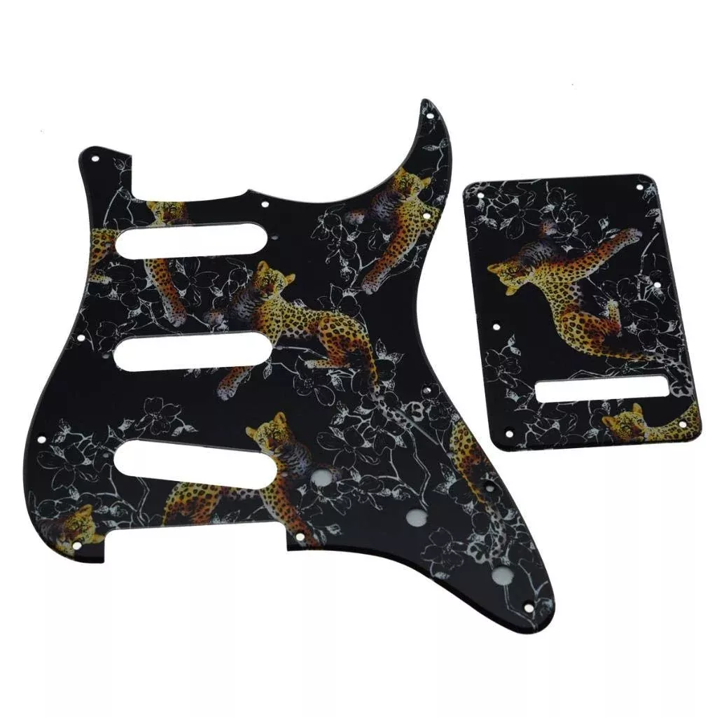 Dopro 11 Hole Strat SSS 3D Printed plastic pickguard ST Back Plate Trem Cover fits USA/Mexican Fender Strat Leopard Pattern