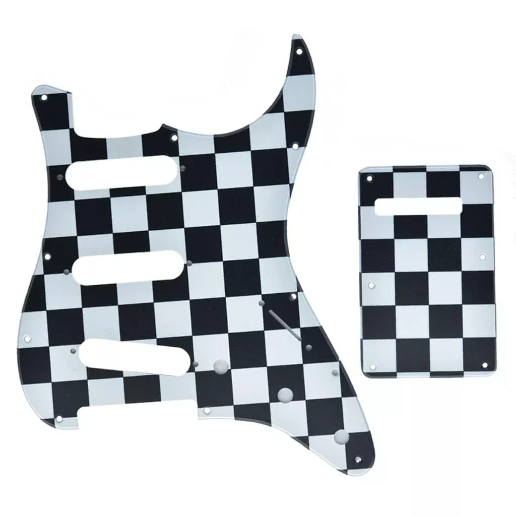 Dopro Black/White Grid 11 Hole Strat SSS 3D Printed plastic pickguard ST Back Plate Trem Cover for USA/Mexican FD Strat
