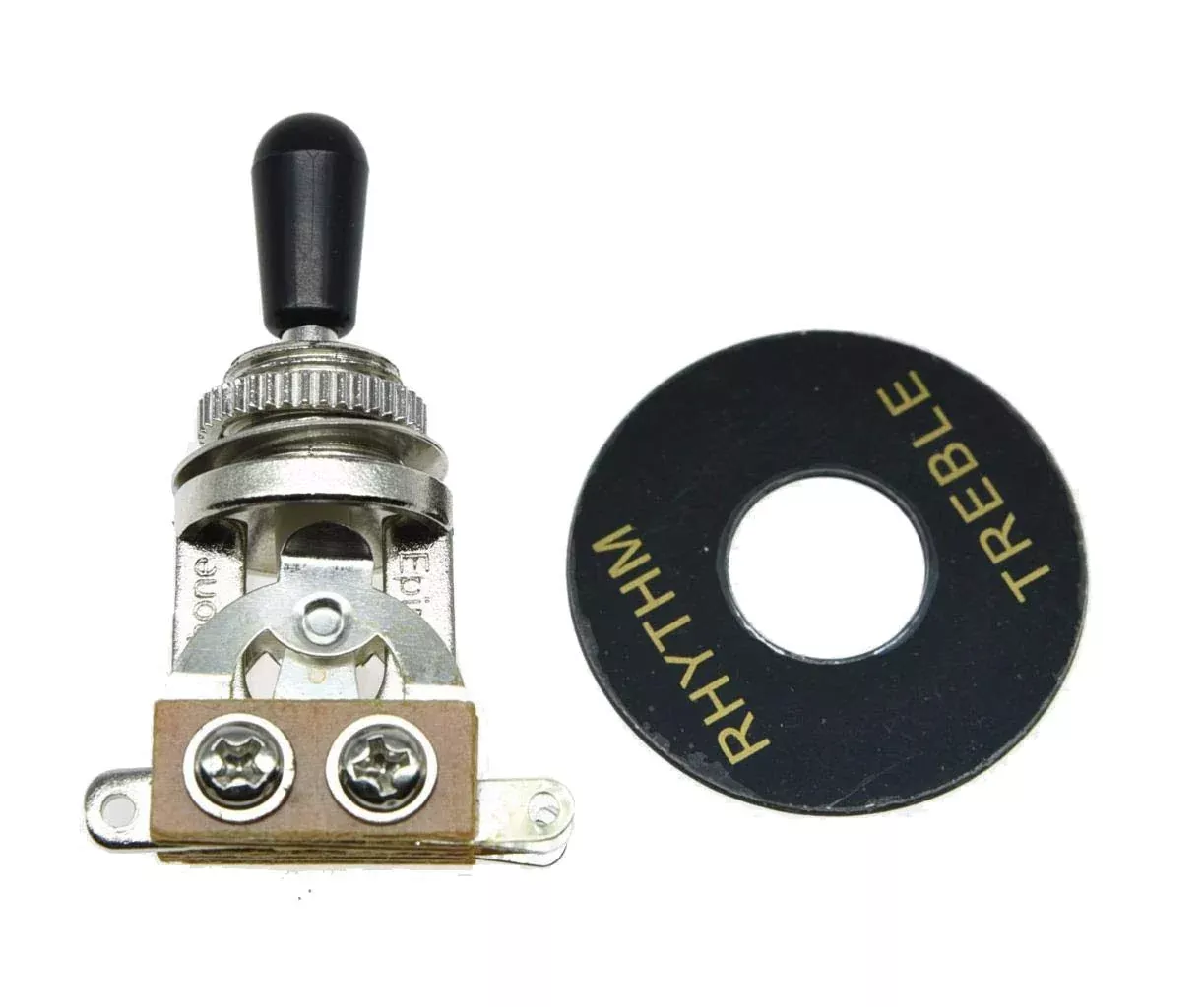 Dopro LP Guitar 3 Way Toggle Switch Chrome with Black Tip and RHYTHM TREBLE Plate for Les Paul
