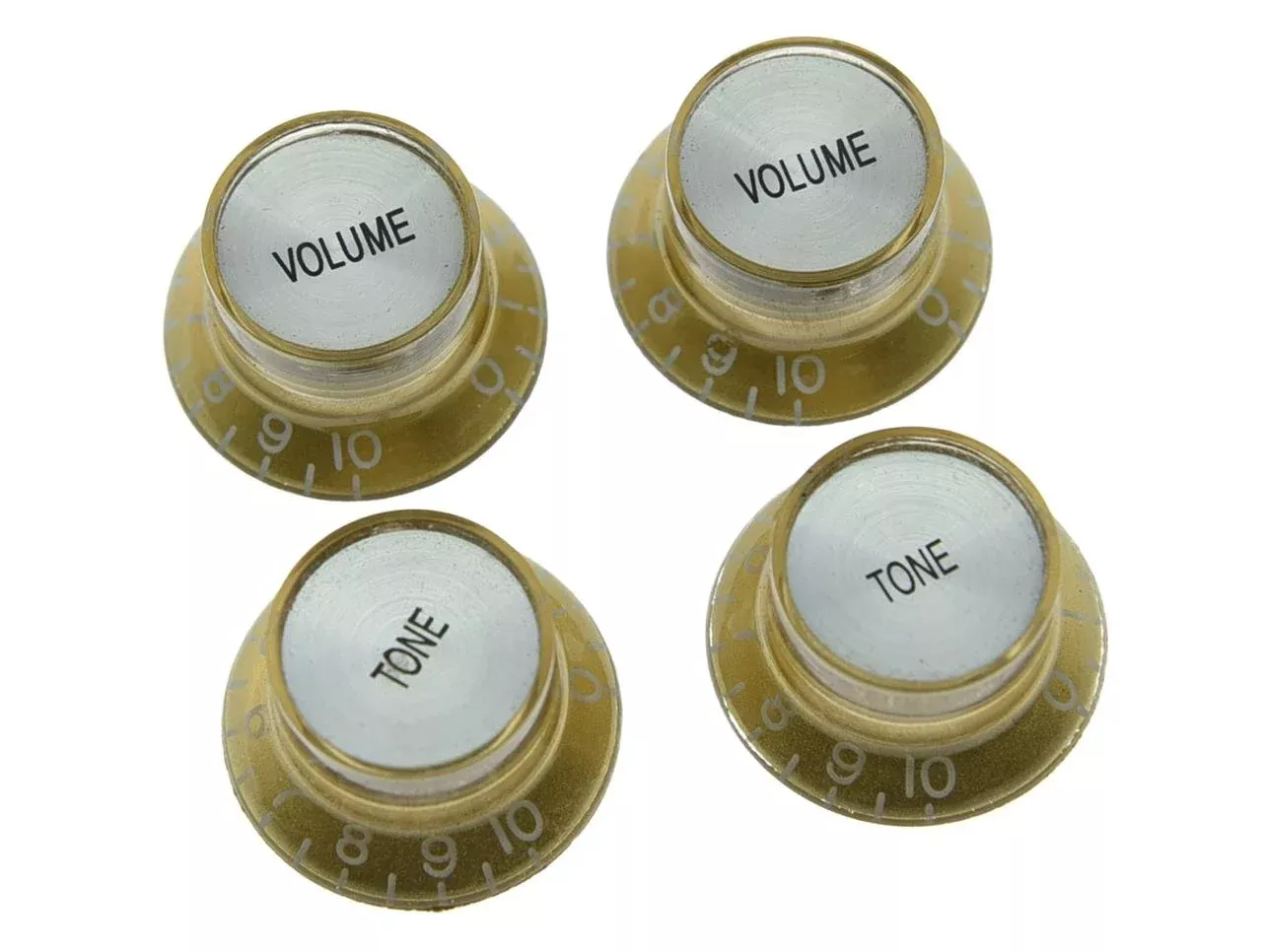 Dopro Set of 4 LP Guitar Reflector Knobs Gold with Chrome Cap Top Hat Knobs For SG Epiphone Les Paul