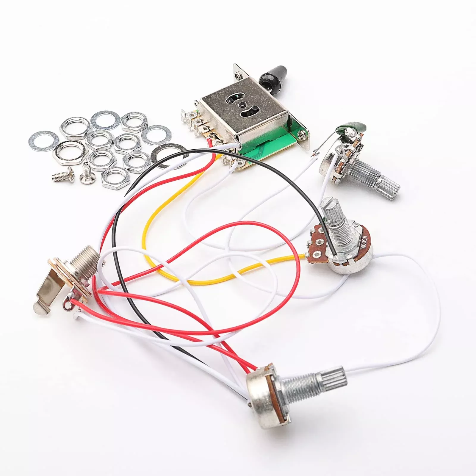 Electric Guitar Prewired Wiring Harness 5 Way Switch B500k A500k Pots 2 Tone Control Knobs with Jack