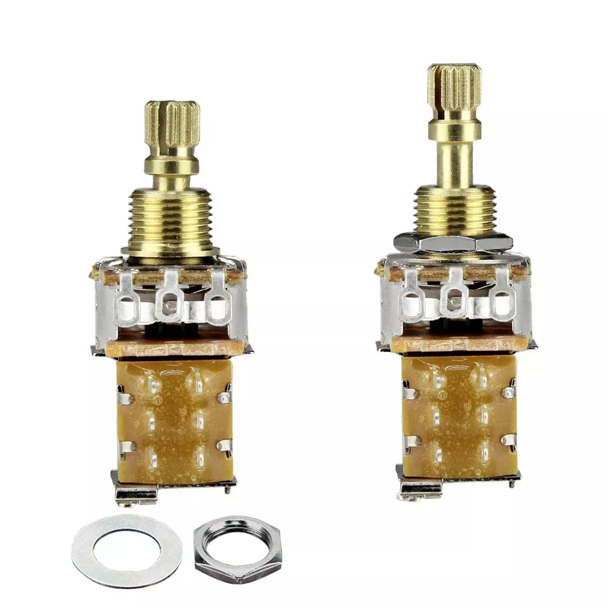 FLEOR 2pcs B500K Push Push Guitar Pots Short Copper Split Shaft Linear Taper Potentiometers