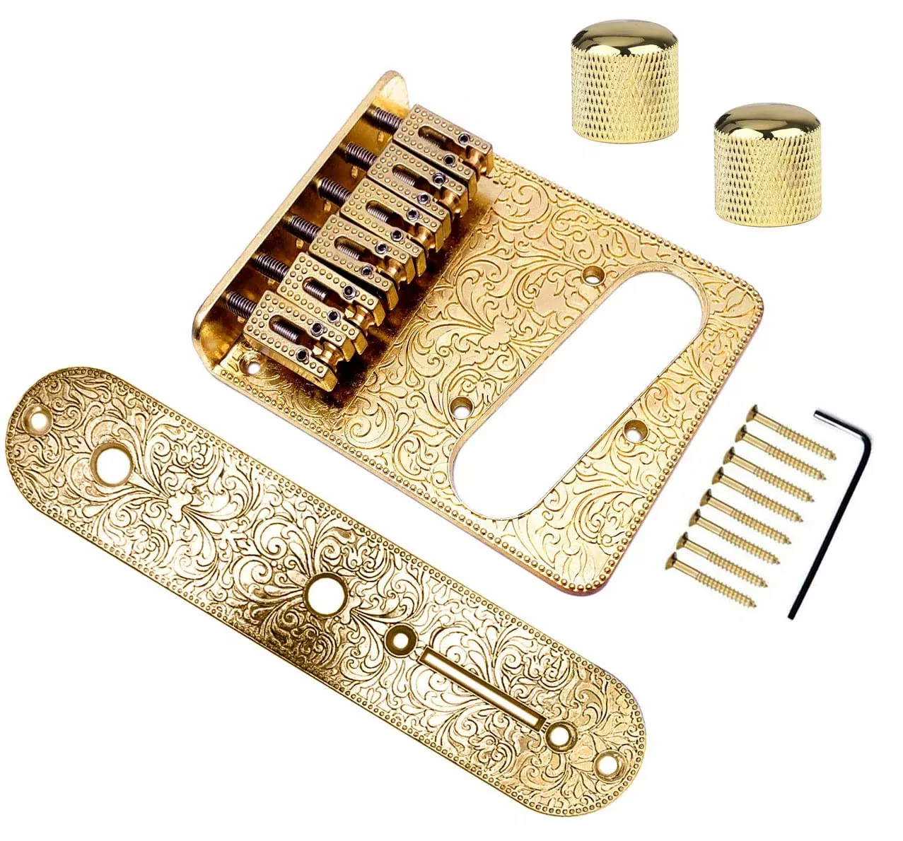 Jiayouy Roller Saddle Bridge Plate with 3 Way Switch Control Plate 2 Knurled Dome Knobs for 6 Strings Tele Telecaster Electric G