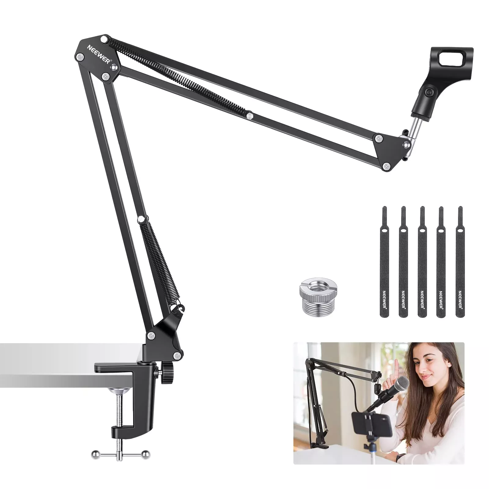 Neewer Microphone Arm Stand, Suspension Boom Scissor Mic Arm Stand with 3/8to 5/8Screw and Cable Ties Compatible with Bl
