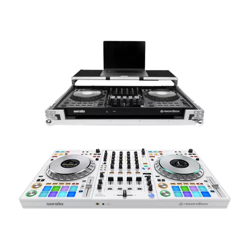 Pioneer DJ DDJ-FLX10-W 4-channel DJ controller + Headline Laptop Platform & Wheels Flight Case
