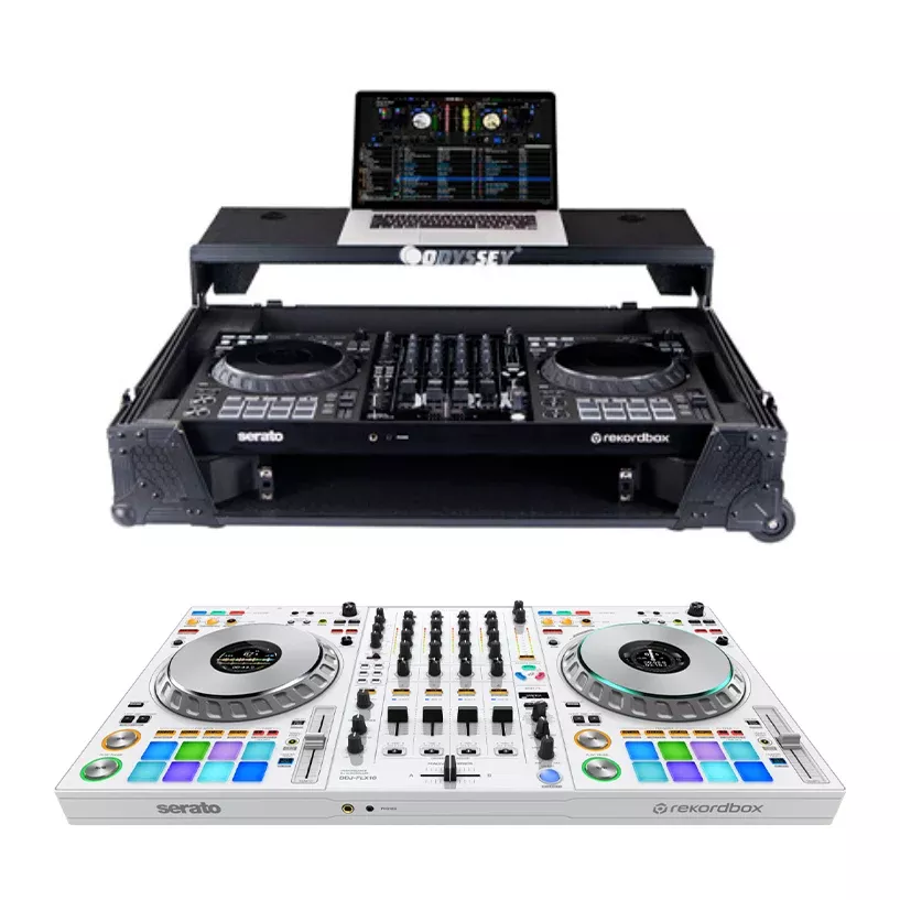 Pioneer DJ DDJ-FLX10-W+ Odyssey 810GSFLX101UM2 I-Board 1U Flight Case with Glide Style Laptop Platform and Wheels