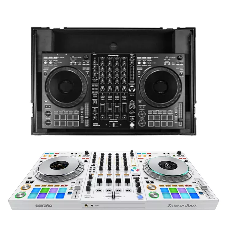 Pioneer DJ DDJ-FLX10-W + Odyssey 810GSFLX10M I-Board Flight Case with Glide Style Laptop Platform and Wheels