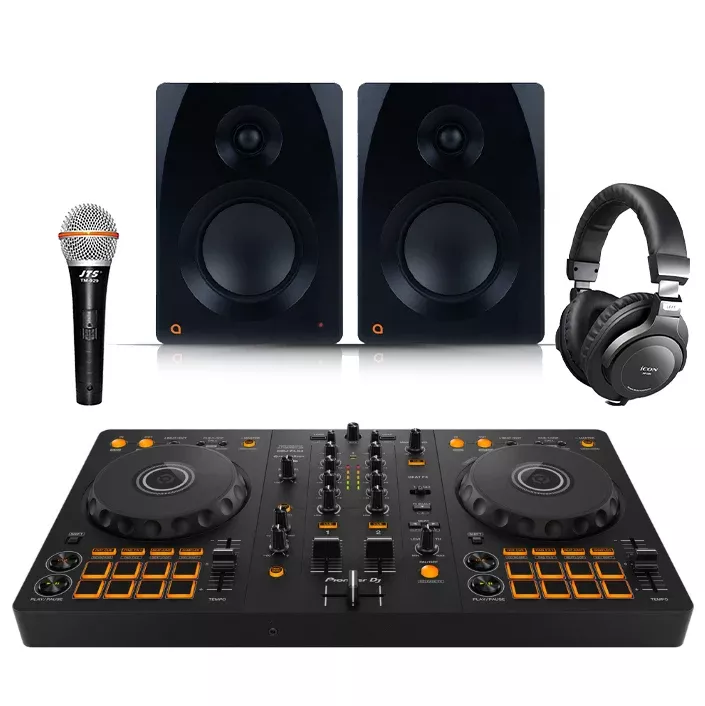 Pioneer DJ FLX-4 + Artesia M-200 + Icon Pro Audio HP200 + JTS TM-929Microphone (Bundle)
