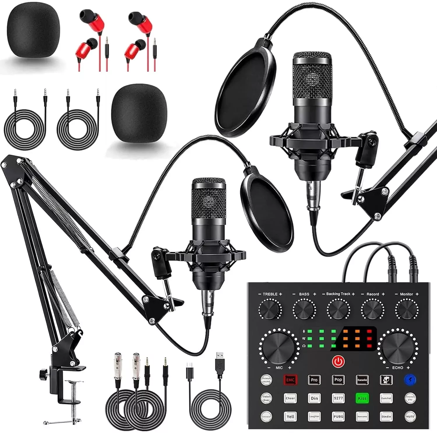 Podcast Equipment Bundle for 2, V8s DJ Mixer Voice Changer with BM-800 Podcast Microphone Bundle - Studio Condenser Microphone P
